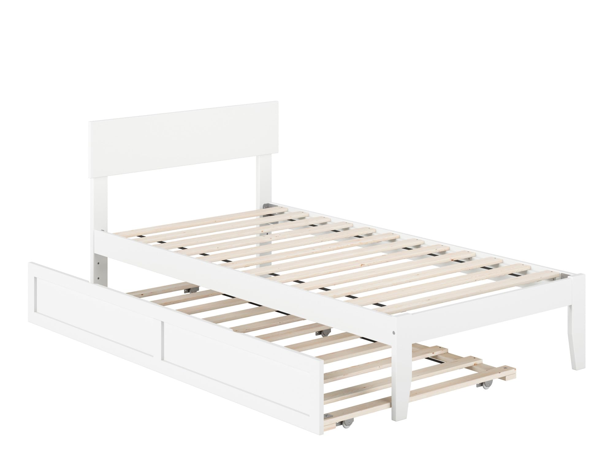 AFI White Twin Size Platform Bed with Trundle - Modern Wooden Bed Frame for Kids & Teens - Perfect for Small Bedrooms, Guest Rooms & Dormitories