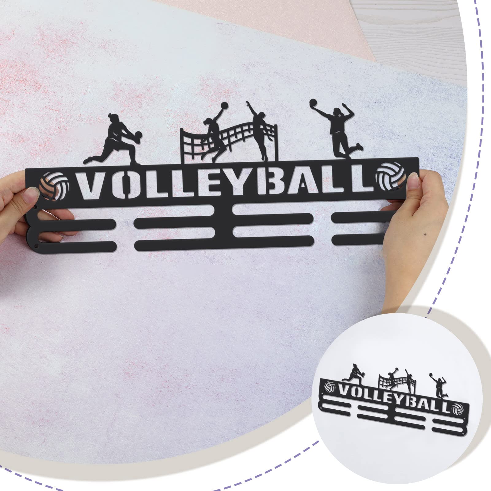 SUPERDANT Volleyball Medal Holder - Black Iron Wall Mounted Hooks for 60+ Medals | Women's Volleyball Awards Display Rack | Perfect for Competition Trophies, Sports Achievements & Home Decor