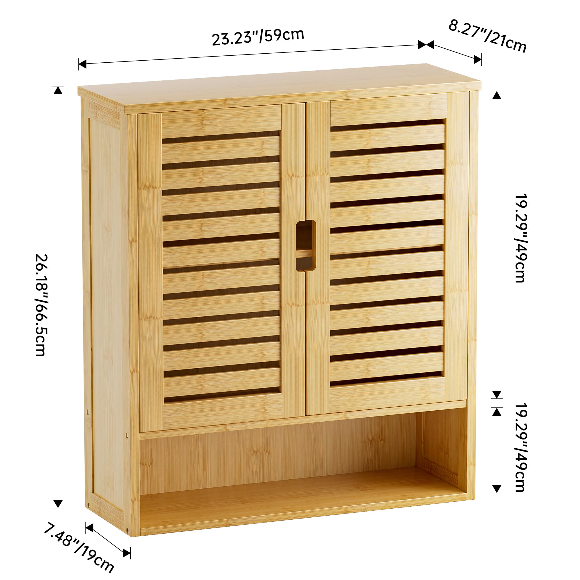 SMIBUY Wall Mounted Bamboo Bathroom Cabinet - Over The Toilet Storage Organizer with 2 Doors & Adjustable Shelves - Space Saving Medicine Cabinet (Natural) - Perfect for Small Bathrooms, Apartments & Vanity Organization
