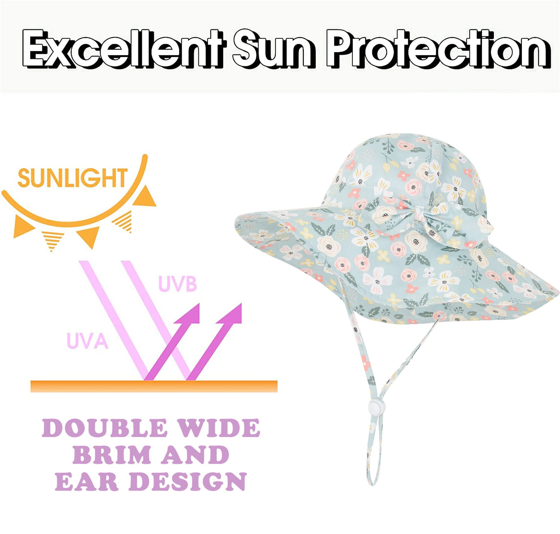 UPF 50+ Baby Girls Sun Hat - Wide Brim Bucket Hat for Toddlers & Infants - UV Protection Beach Hat for Summer Outdoor Play, Park, and Pool Activities
