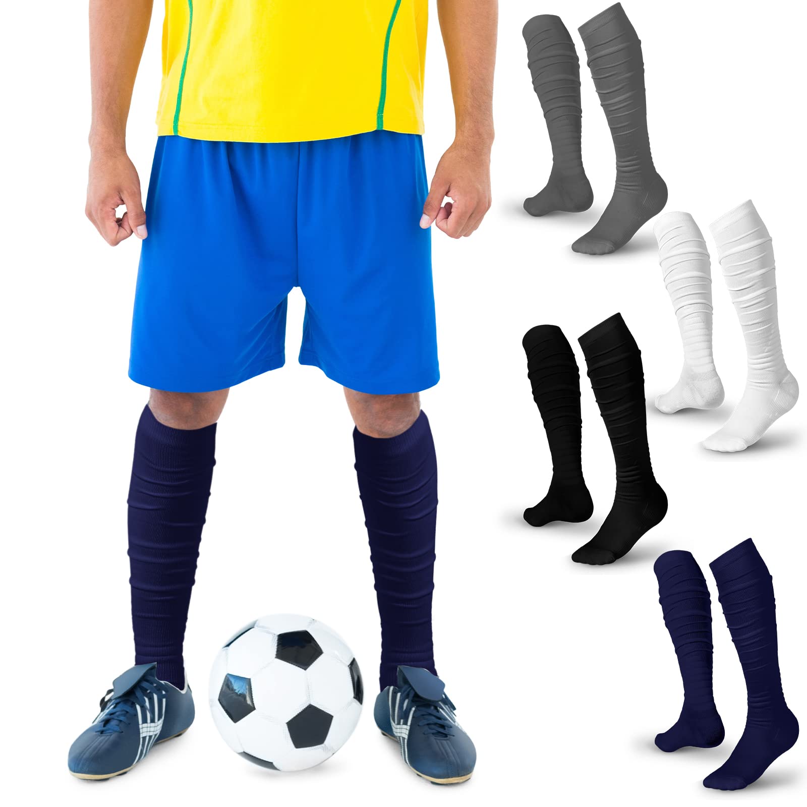 Chuarry 4 Pairs Non-Slip Football Socks for Men - Extra Long Soccer Socks Over The Knee, Breathable Athletic Socks for Running, Training & Sports Performance