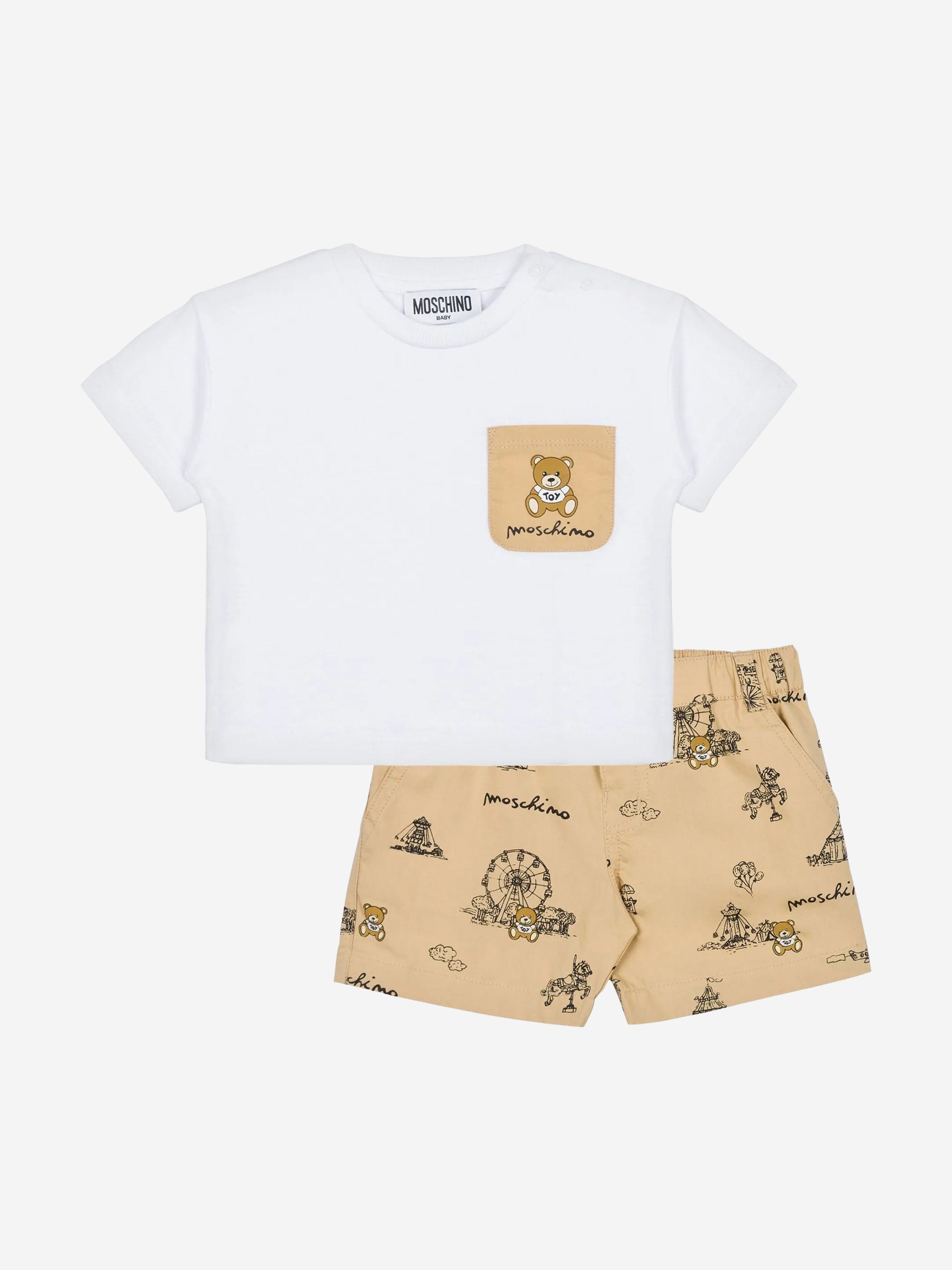 Adorable Baby Boys Teddy Bear Short Set in Soft Beige - Perfect for Playtime, Photo Shoots & Casual Outings
