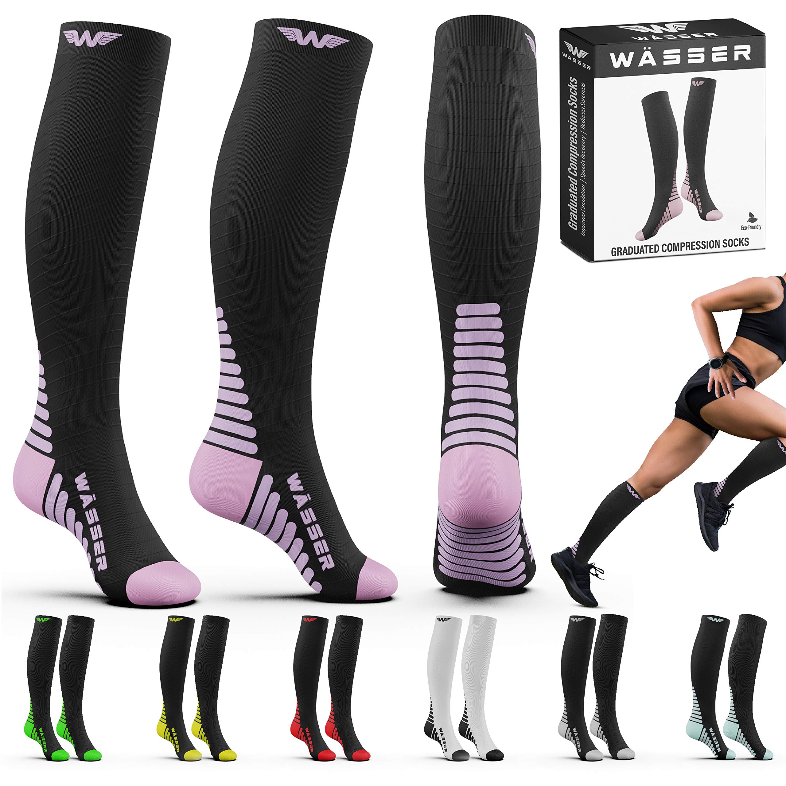 Wasser Gear Compression Socks for Nurses, Men & Women - Medical Support, Fitness, Travel & Pregnancy - Improve Blood Circulation & Reduce Swelling (Great for Long Shifts, Running & Air Travel)