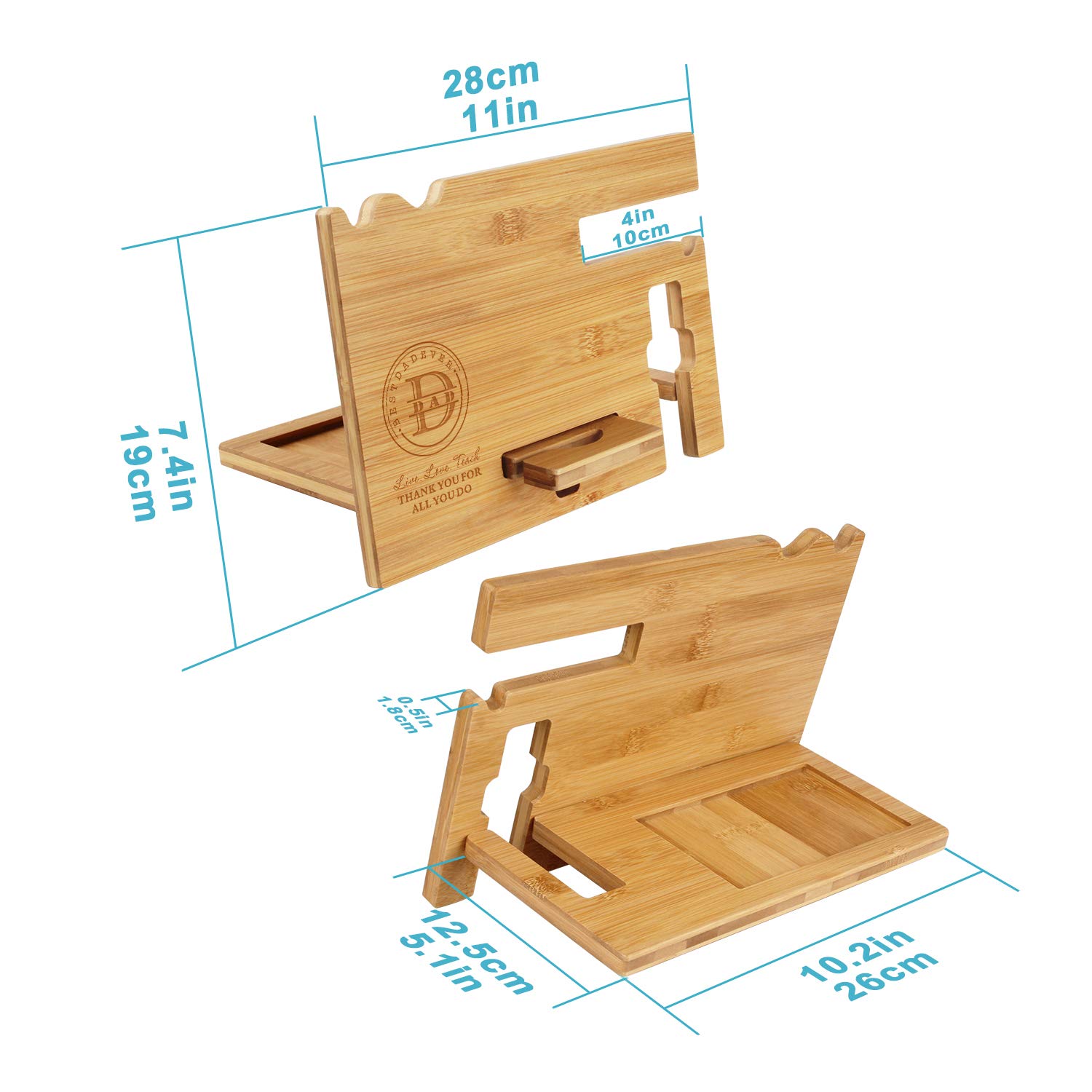 Personalized Wooden Phone Docking Station for Men - Engraved Nightstand Organizer with Phone Stand, Watch Holder & Accessory Tray - Unique Father's Day, Birthday, Christmas Gifts for Dad - Perfect for Bedside, Office Desk or Travel Essentials Organization