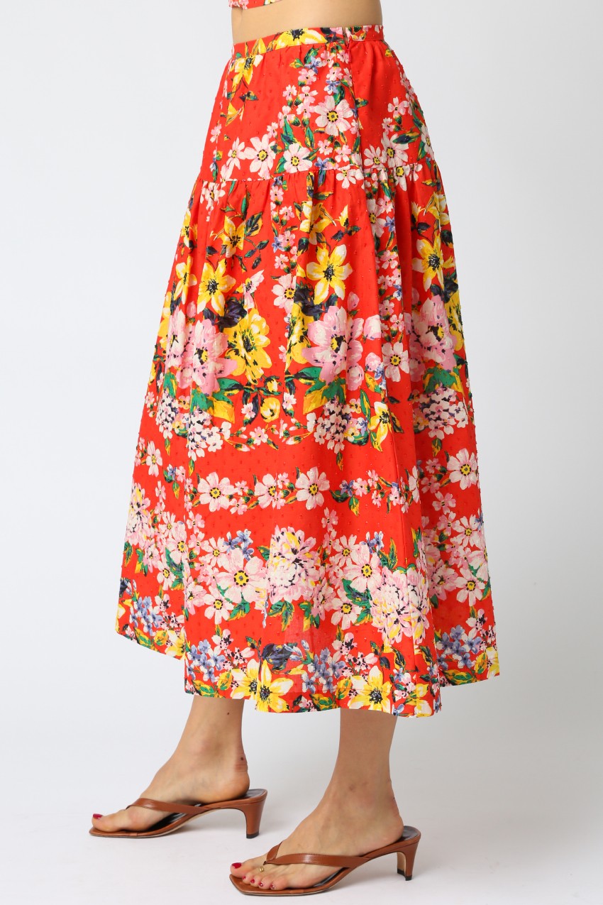 Floral Print Midi Skirt for Women - A-Line Summer Skirt with Elastic Waist | Perfect for Beach, Vacation & Boho Outfits
