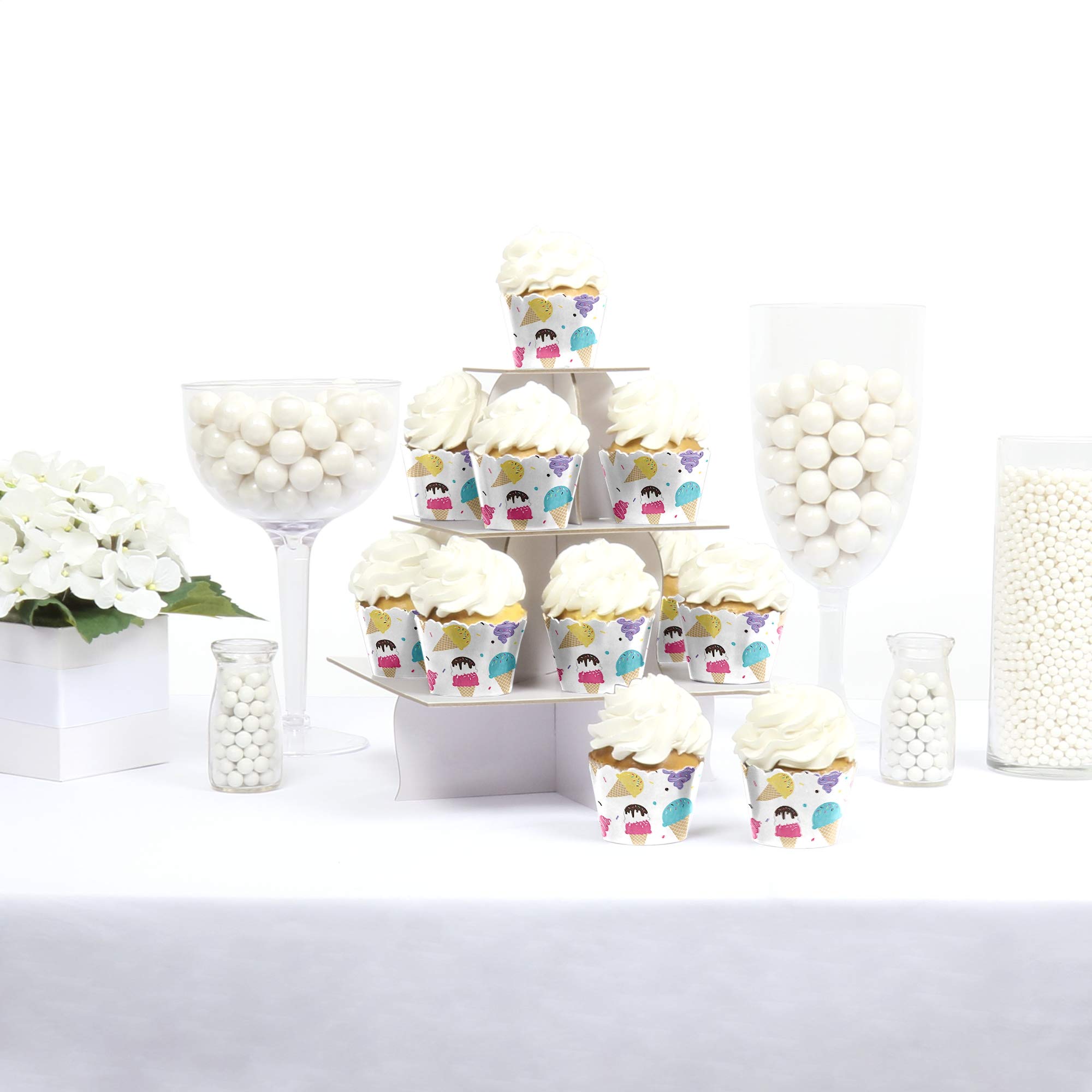 Big Dot of Happiness Ice Cream Party Decorations - Set of 12 Cupcake Wrappers with Sprinkles for Birthday, Baby Shower & Summer Celebrations - Fun Ice Cream Themed Party Supplies