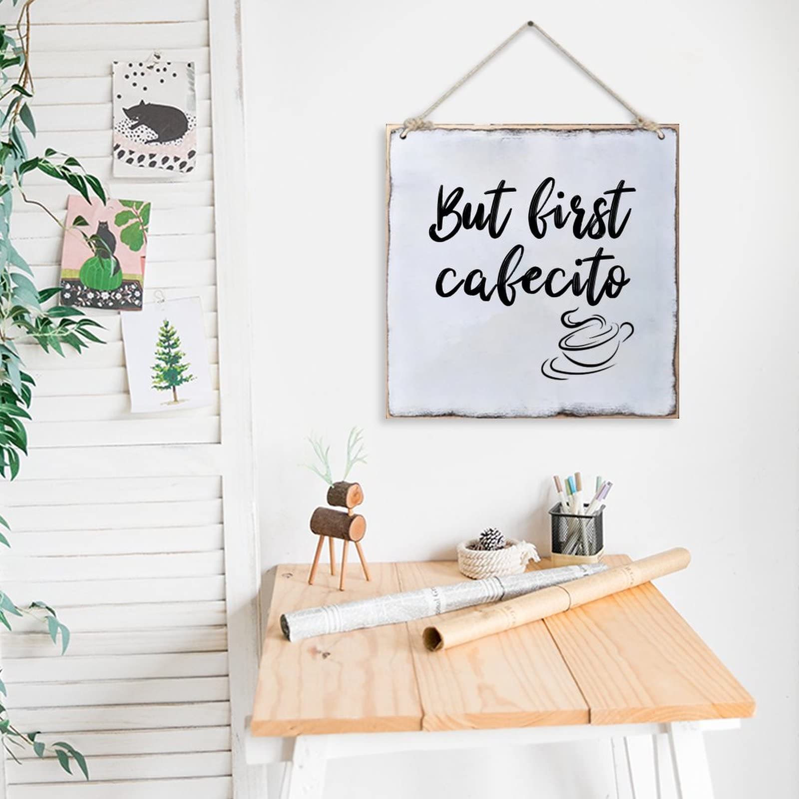 Funny Rustic Wood Sign - Cafecito Kitchen Decor for Home & Cafe