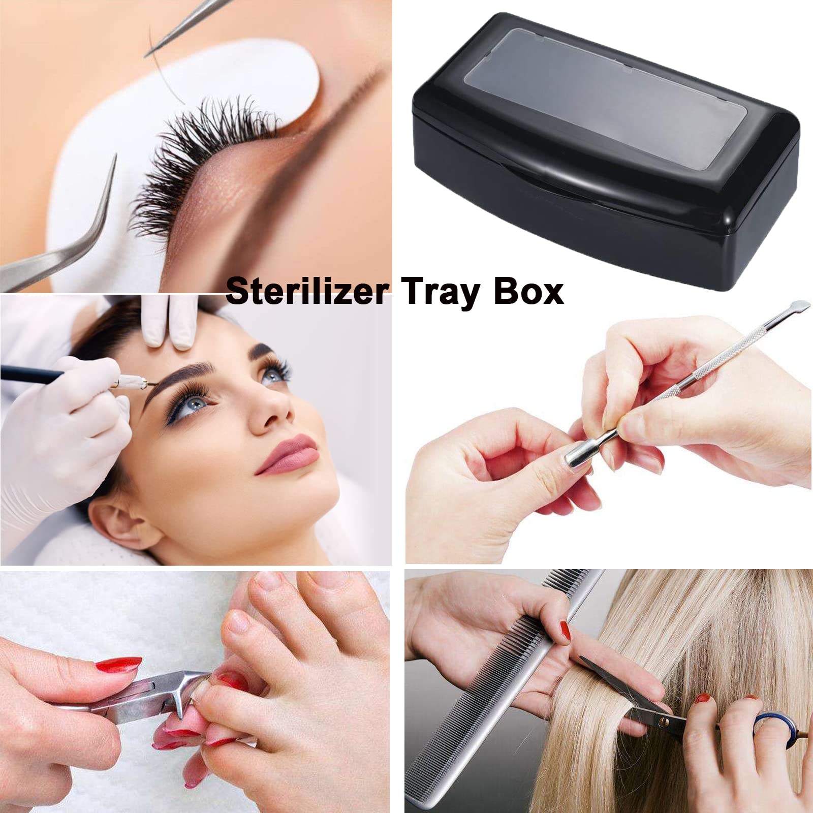 Professional Nail Art Tool Sterilizer Tray - Plastic UV Sanitizing Storage Box Organizer for Manicure, Pedicure, Tweezers & Salon Equipment (Black) - Perfect for Nail Salons, Spas & Home Use