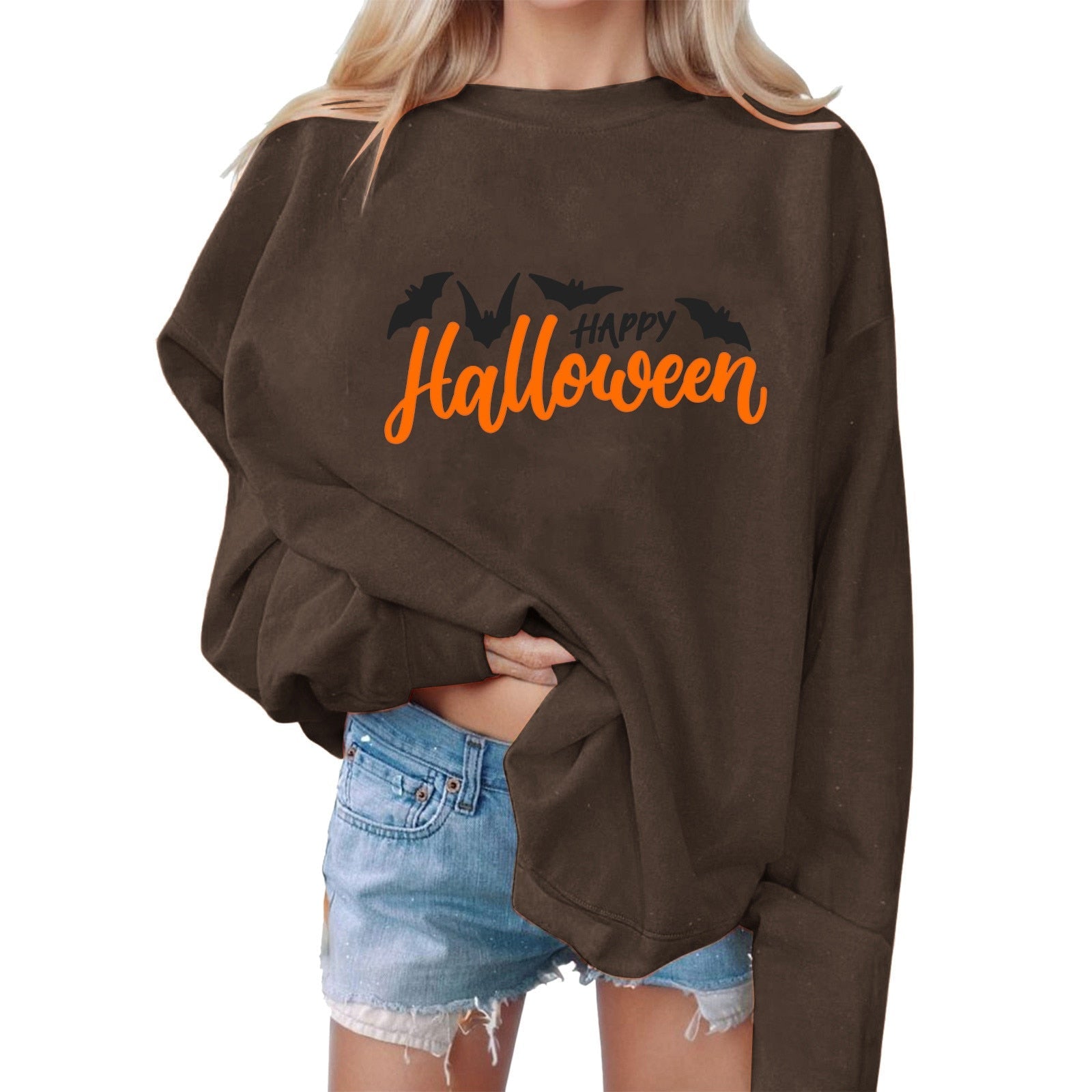 Halloween Harajuku Bat Letter Print Sweatshirt - Women's Round Neck Long Sleeve Sweater | Cute Kawaii Streetwear for Halloween Parties, Cosplay & Casual Outfits