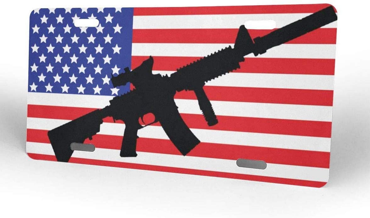 Custom AR-15 American Flag License Plate for Cars - 6x12 Inch Personalized Aluminum Auto Decoration - Perfect for Patriotic Car Enthusiasts & 2A Supporters