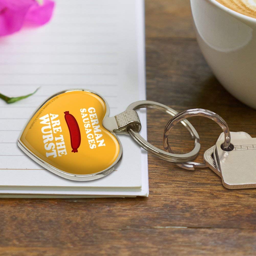 Funny German Sausage Keychain - Wurst Humor Metal Key Ring with Heart Design - Perfect Gift for Food Lovers & Sausage Enthusiasts