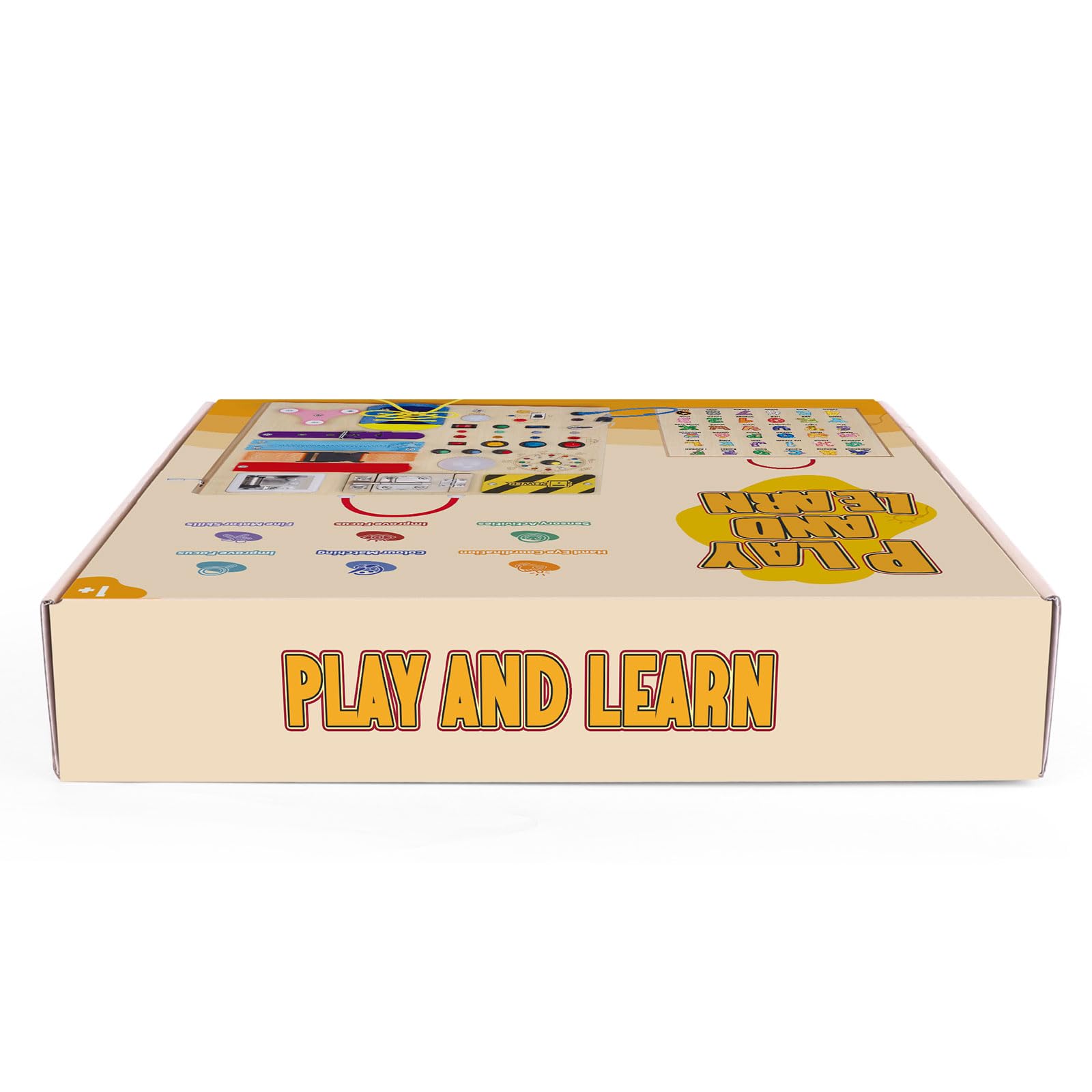 23-in-1 Montessori Busy Board - Wooden Sensory Learning Toy for Toddlers 1-3 Years Old with 15 Switches, 26 LED Lights, Music Box & Locks - Educational Activity Board for Fine Motor Skills Development - Perfect for Travel, Daycare & Autism Therapy