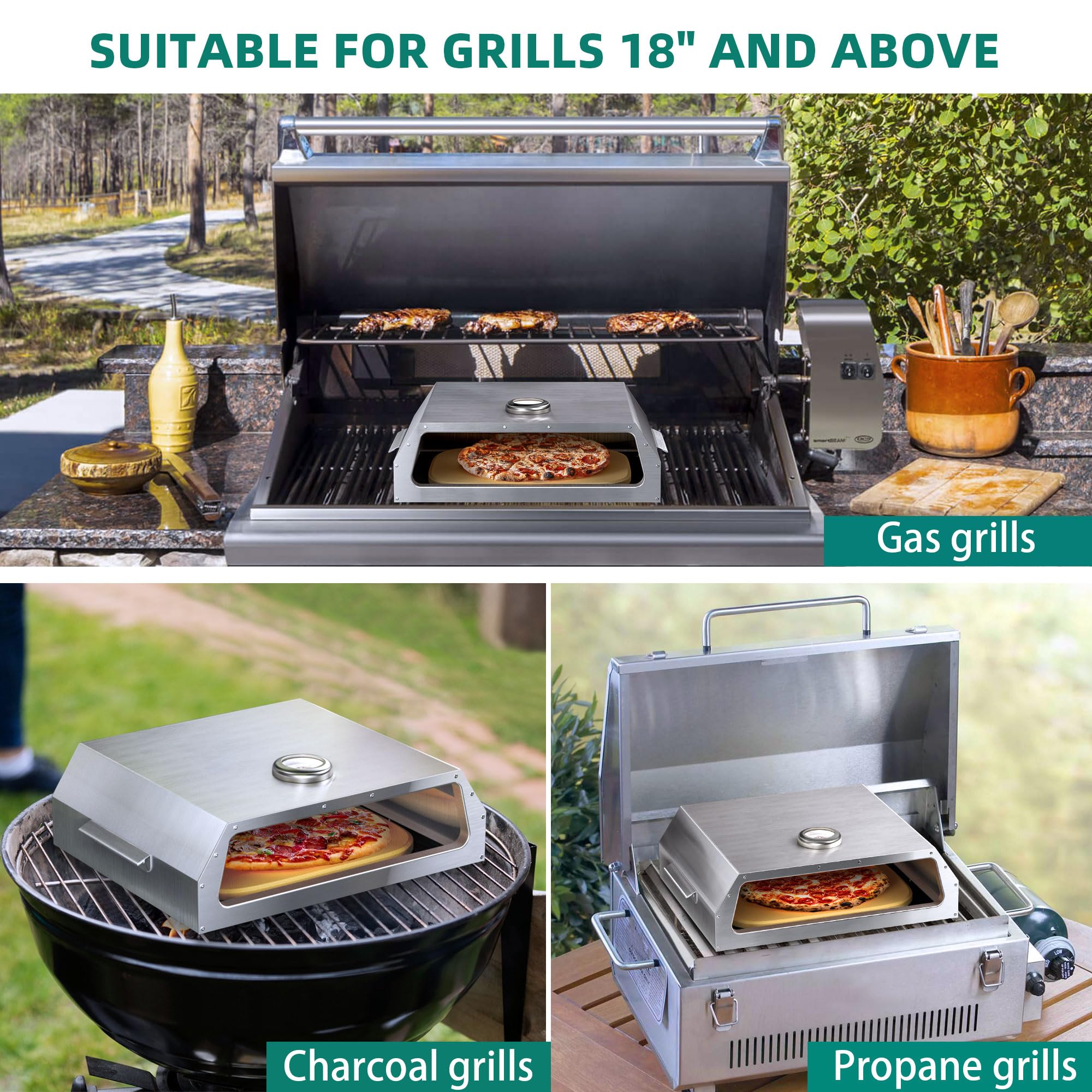 YITAHOME Portable Outdoor Pizza Oven for Grill - Includes Pizza Peel & Recipes, Thermometer for Charcoal/Gas/Propane Grills - Perfect for Backyard, Camping & Outdoor Cooking Parties