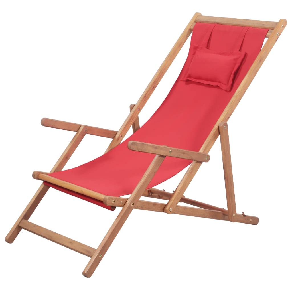 SKM Portable Folding Beach Chair with Wooden Frame - Lightweight, Durable & Comfortable for Outdoor, Camping, Picnics & Beach Relaxation (Red-3995)