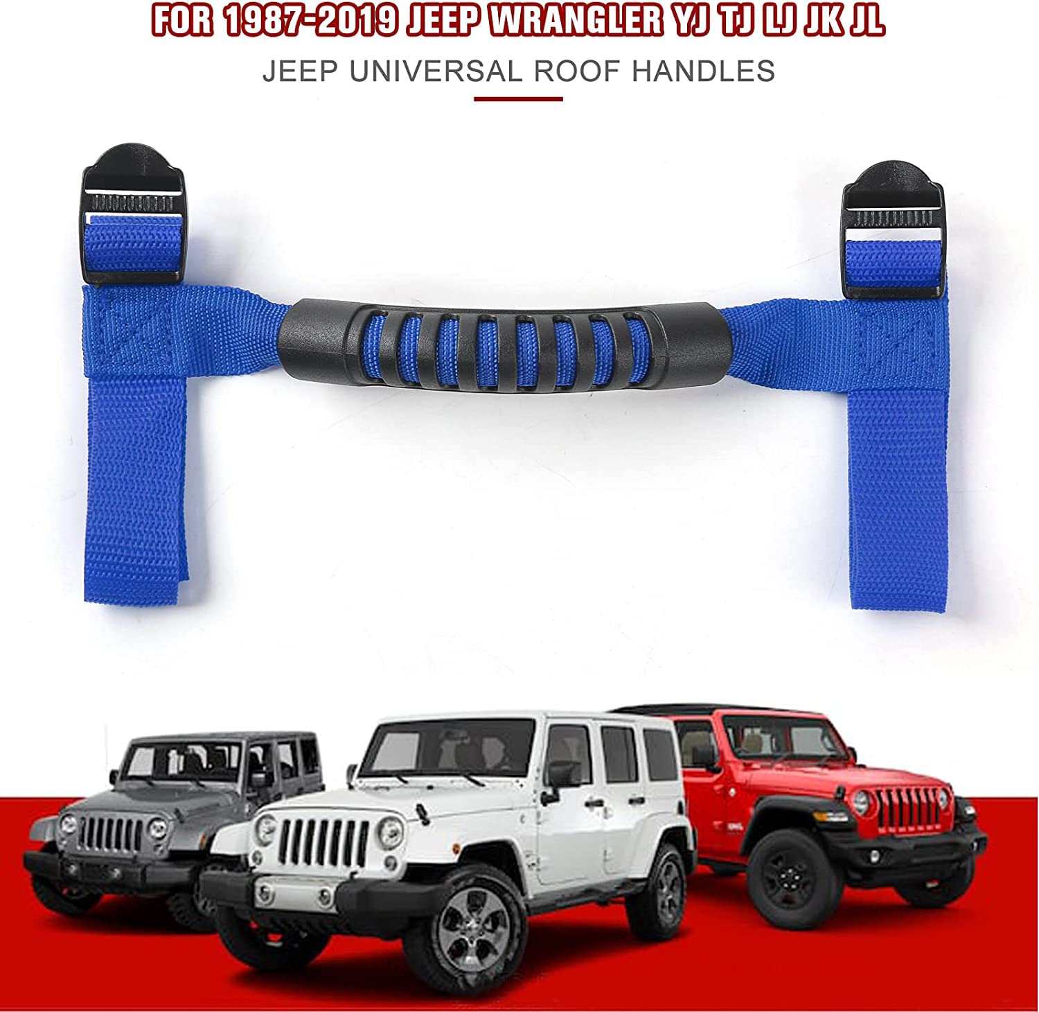 CheroCar Heavy Duty Roll Bar Grab Handles for Jeep Wrangler (1987-2020) - Black & Blue Off-Road Accessories for YJ TJ LJ JK JL Models - Perfect for Sahara, Rubicon & Unlimited - Enhanced Safety & Comfort During Off-Roading Adventures