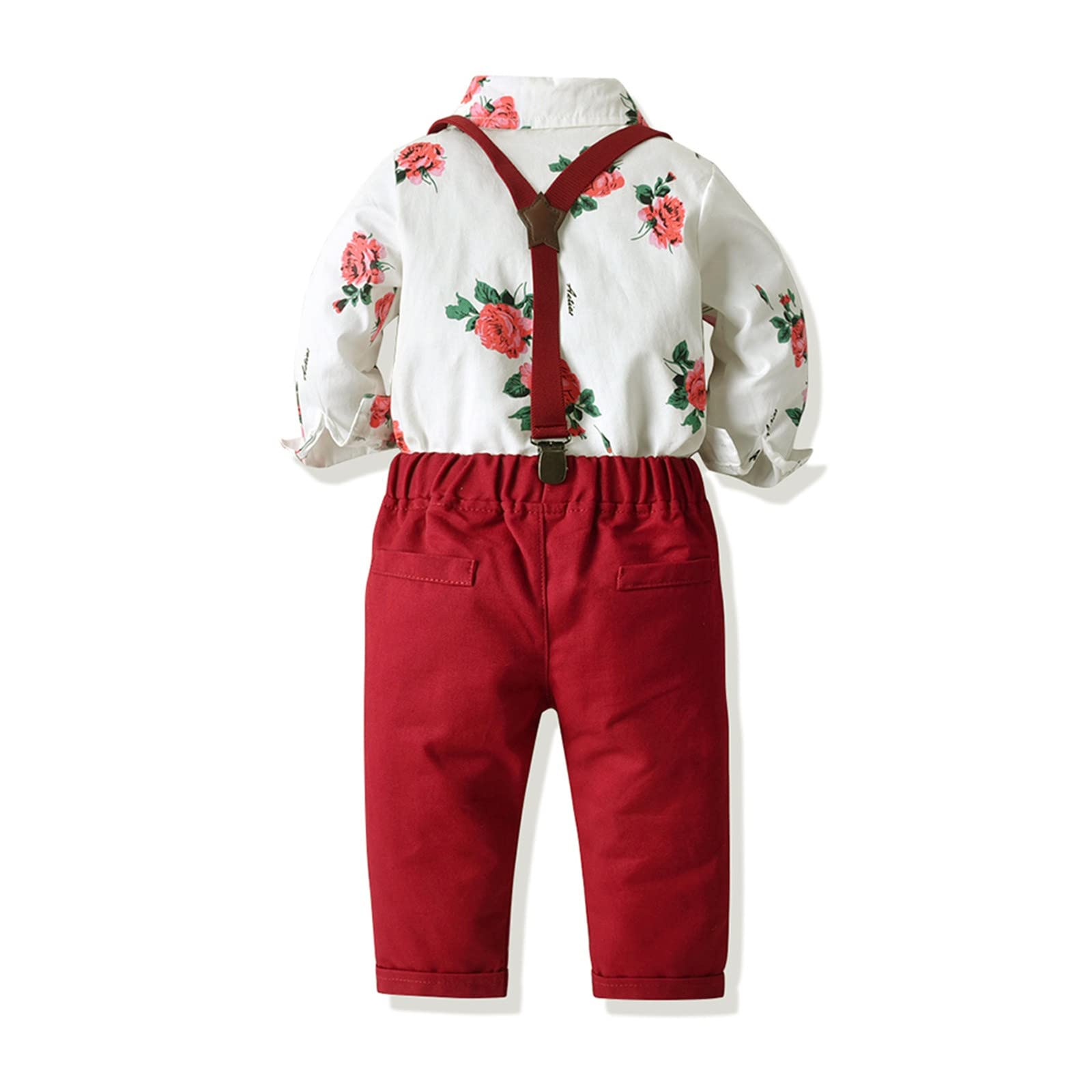 AKGUKRSEH Baby Boy Floral Shirt & Suspenders Set (3-4 Years) - Perfect for Toddler Outfits & Special Occasions