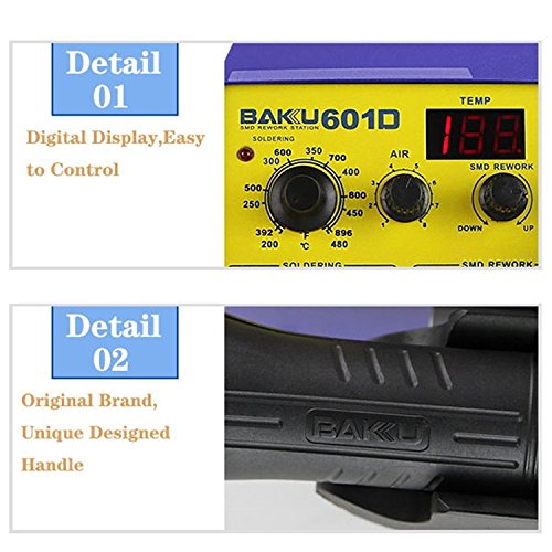 BK-601D 2-in-1 Hot Air Gun and Soldering Iron Station with LED Display - 220V AC Power for Electronics Repair, DIY Projects, and Jewelry Making