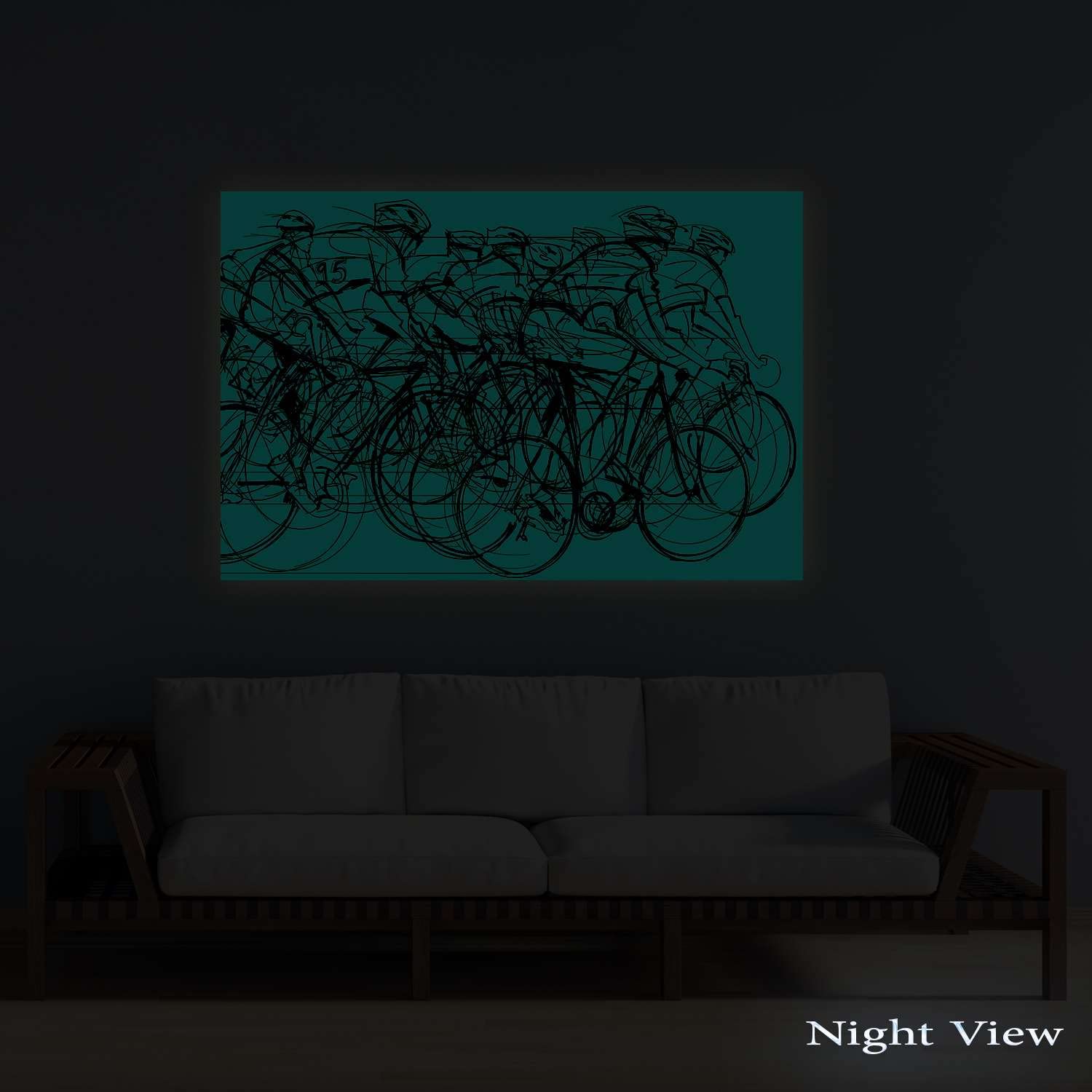 Startonight Cycling Canvas Wall Art - 32x48 Inch Stretched Modern Print with Day & Night Luminous Effect, Ready to Hang Home Decor for Bedroom, Living Room & Office | Perfect for Cycling Enthusiasts & Sports-Themed Interior Design