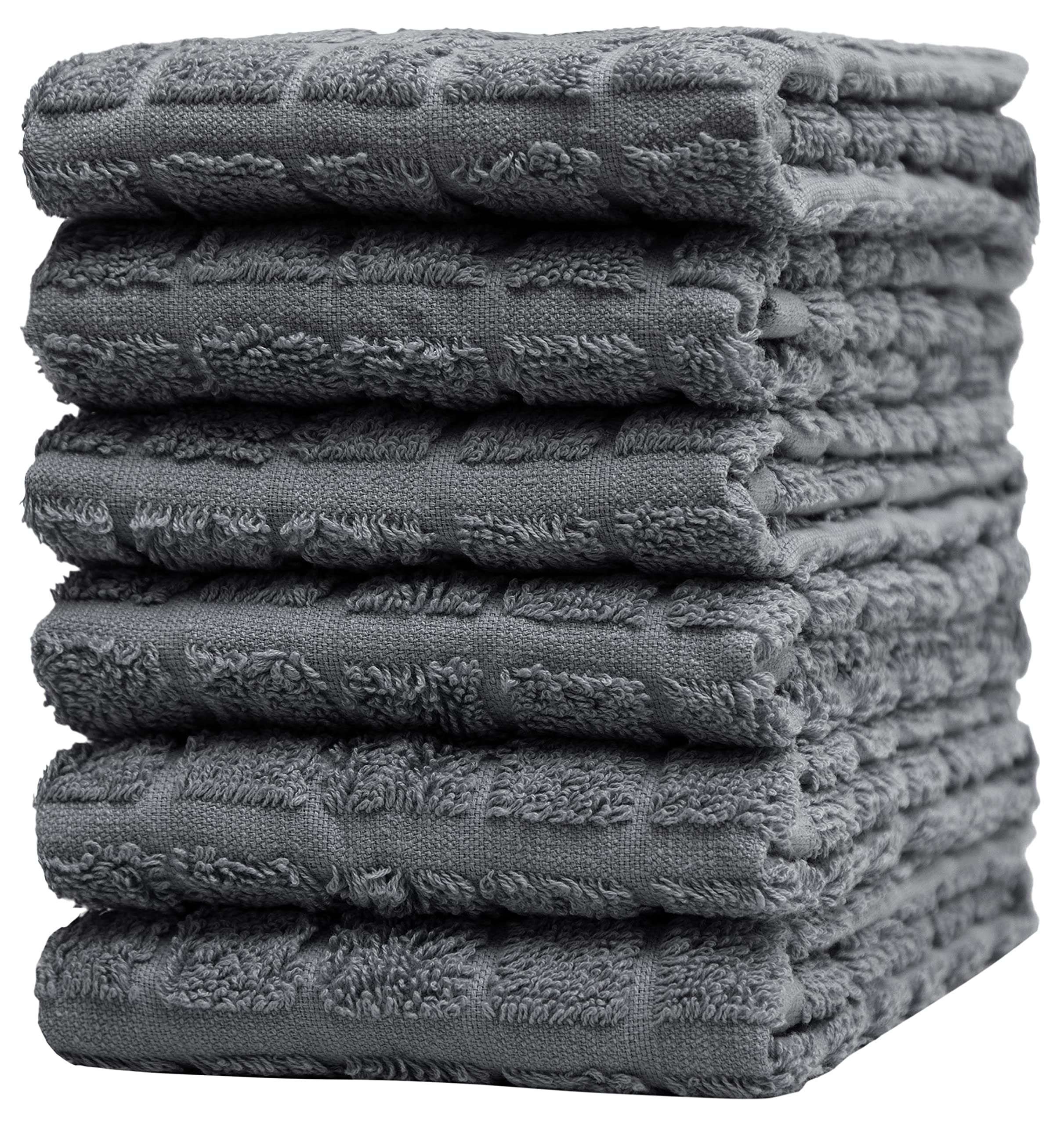Premium Cotton Kitchen Towels Set (6 Pack, 16”x26”) – Extra Large, 400 GSM Highly Absorbent Dish Towels with Classic Check Design – Perfect for Cooking, Baking & Kitchen Cleaning (Grey)