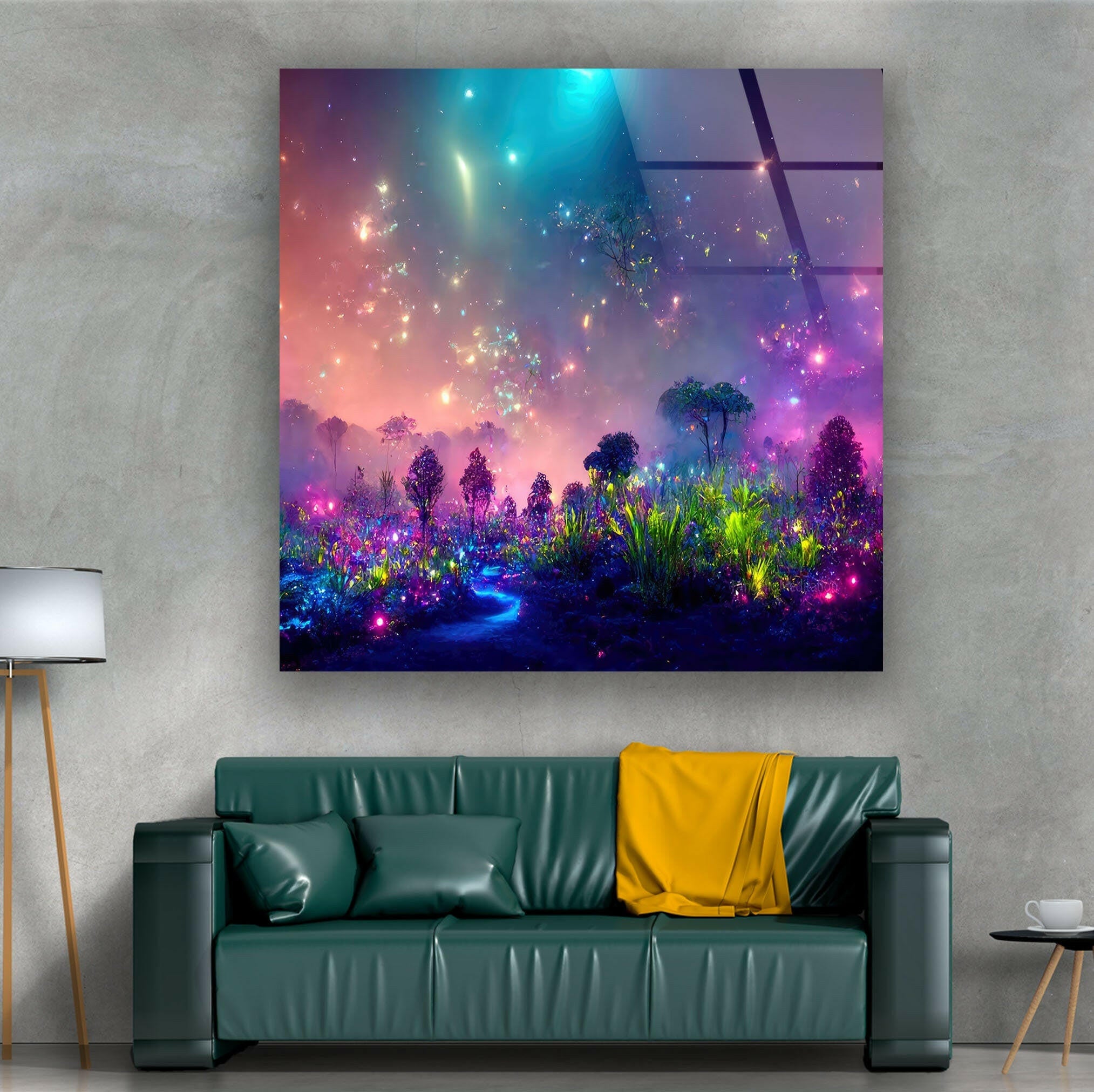 Glowing Bioluminescent Plants Wall Art - Unique LED Glass Decor for Home & Office - Perfect for Bedroom, Living Room, and Indoor Garden Decor