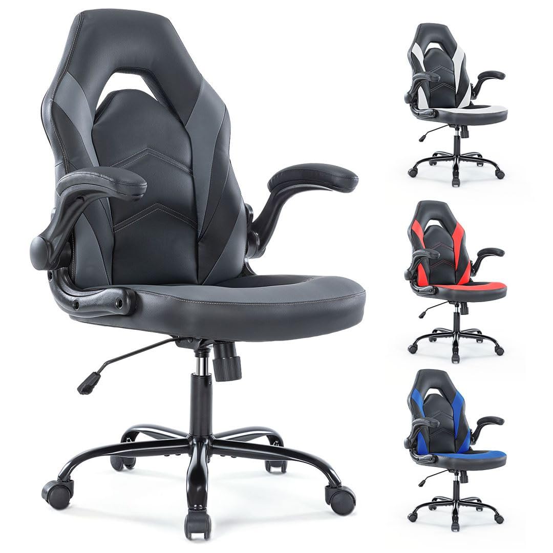 Premium Heavy Duty Gaming Chair - Ergonomic Office Chair with Lumbar Support, Adjustable Backrest & 360° Swivel Wheels for Professional Gamers, Adults & Teens - Perfect for Home Office, Esports & Streaming Setup (Black-Grey)
