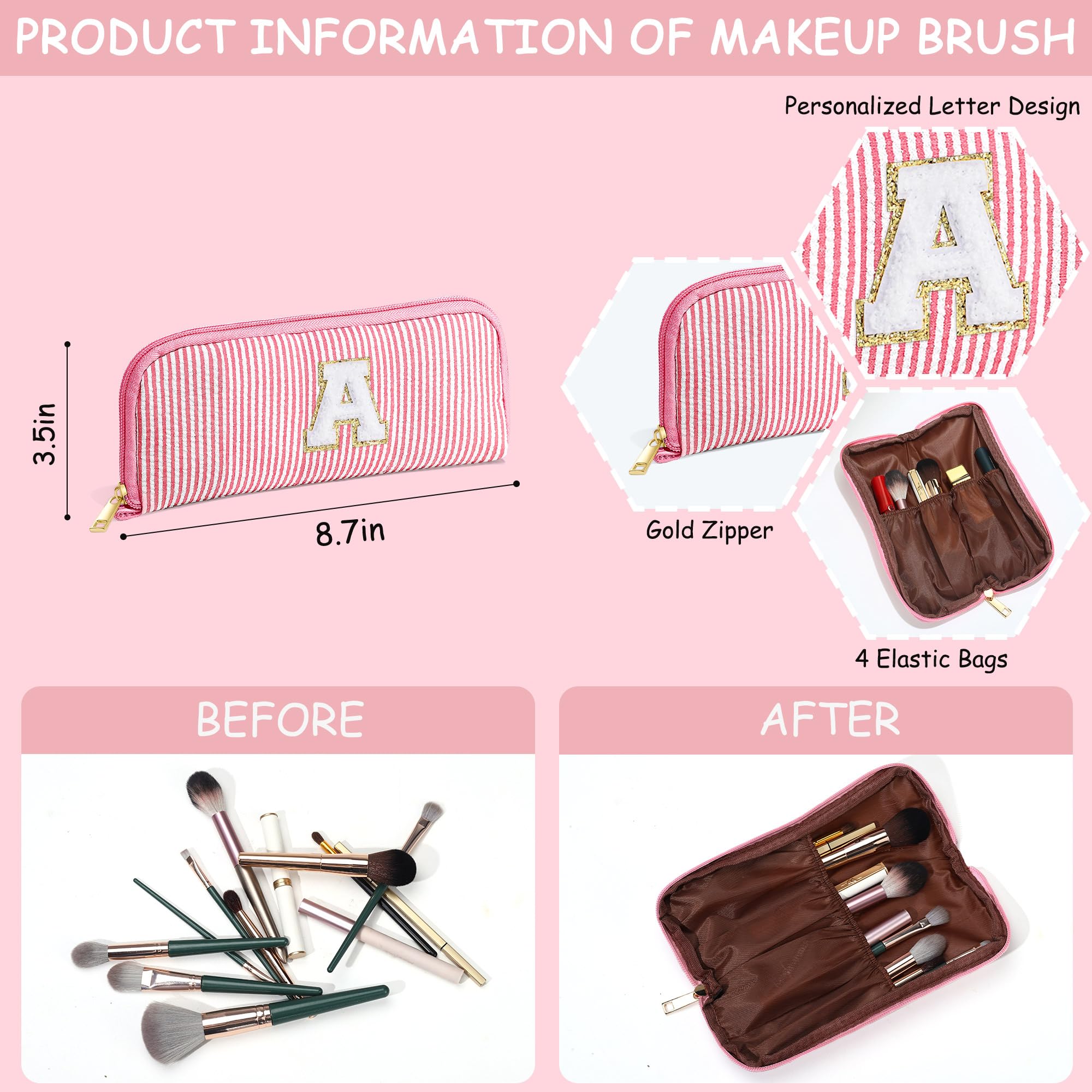YOOLIFE Personalized Initial Makeup Bag - Easter Gifts for Women, Teen Girls & Kids | Cute Cosmetic Pouch for Mom, Sister, Friend & Daughter | Perfect Birthday, Travel & Daily Use Organizer