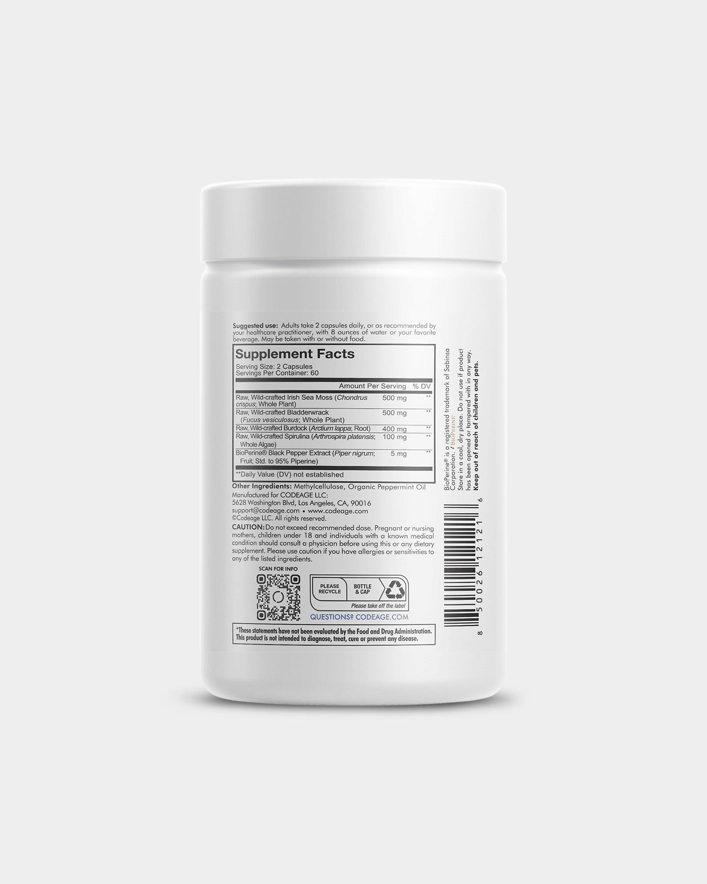 Codeage Wildcrafted Sea Moss Supplement - Organic Irish Moss Capsules for Immune Support, Digestion & Skin Health - Vegan, Non-GMO, Gluten-Free - Perfect for Smoothies, Teas & Wellness Routines