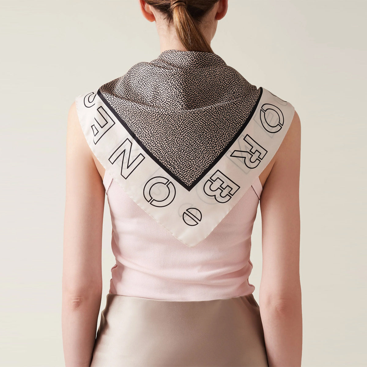 Borbonese Logo Chantilly Cream Foulard Scarf - 6DP0440010 in Chantilly/Cream/OP/Naturale | Elegant Accessory for Women's Fashion & Special Occasions
