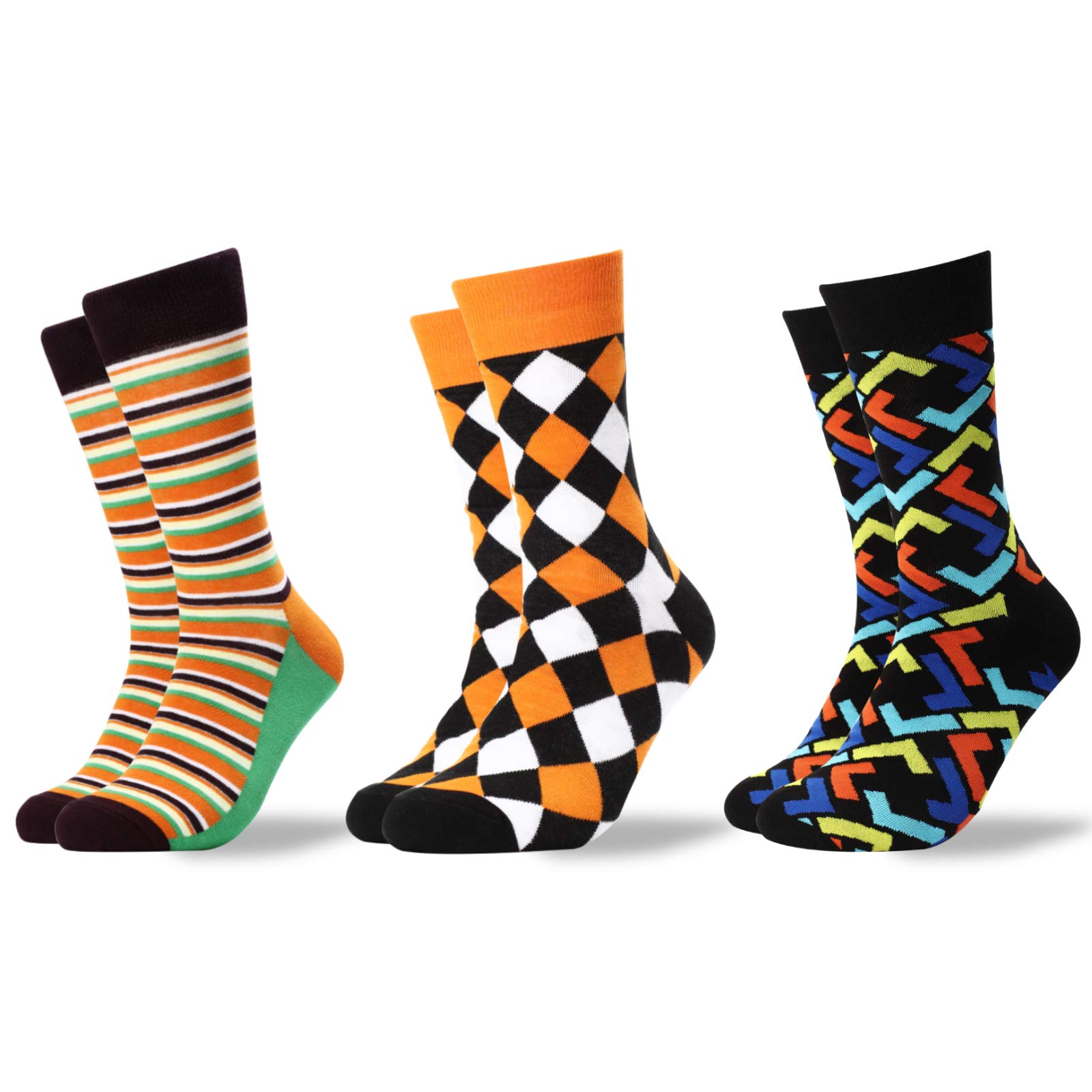 Funky Printed Novelty Socks for Men - Multiple Crazy Shapes & Unique Designs - Colorful Cotton Long High Socks for Casual, Work & Dress - One Size Fits Most Adults & Teens - Perfect for Gifts, Parties & Everyday Wear