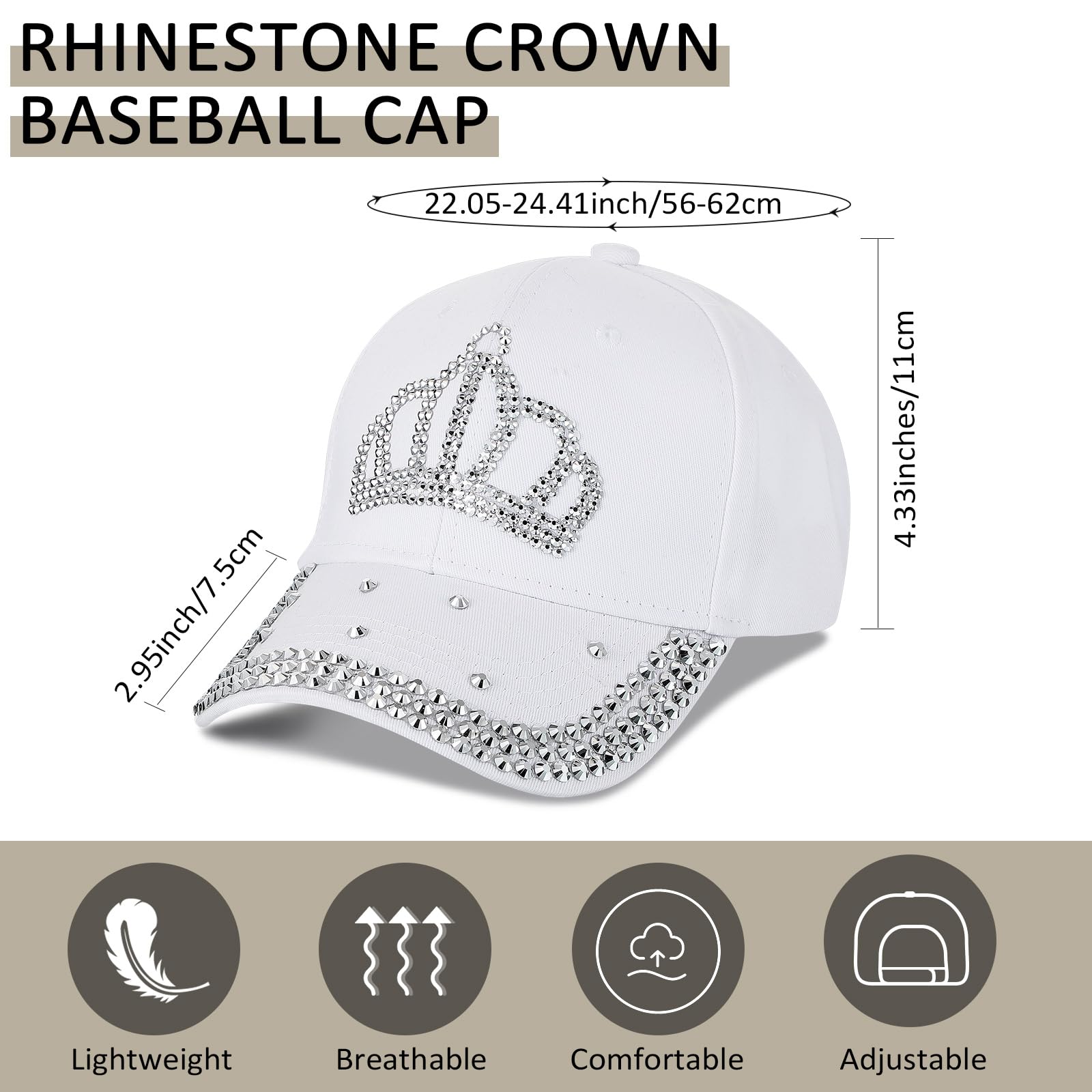 Jeyiour 3 Pack Rhinestone Baseball Caps for Women - Adjustable Bling Crown Hats with Jeweled Denim Design - Perfect for Golf, Cowboy Balls, Sun Protection & Costume Accessories | Stylish Cotton Hats for Everyday Wear