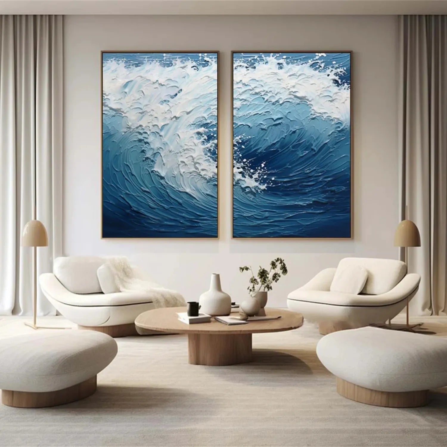 Ocean and Sky Wall Art Set of 2 - Handmade Canvas Paintings for Home Decor | Perfect for Living Room, Bedroom & Office Decorations