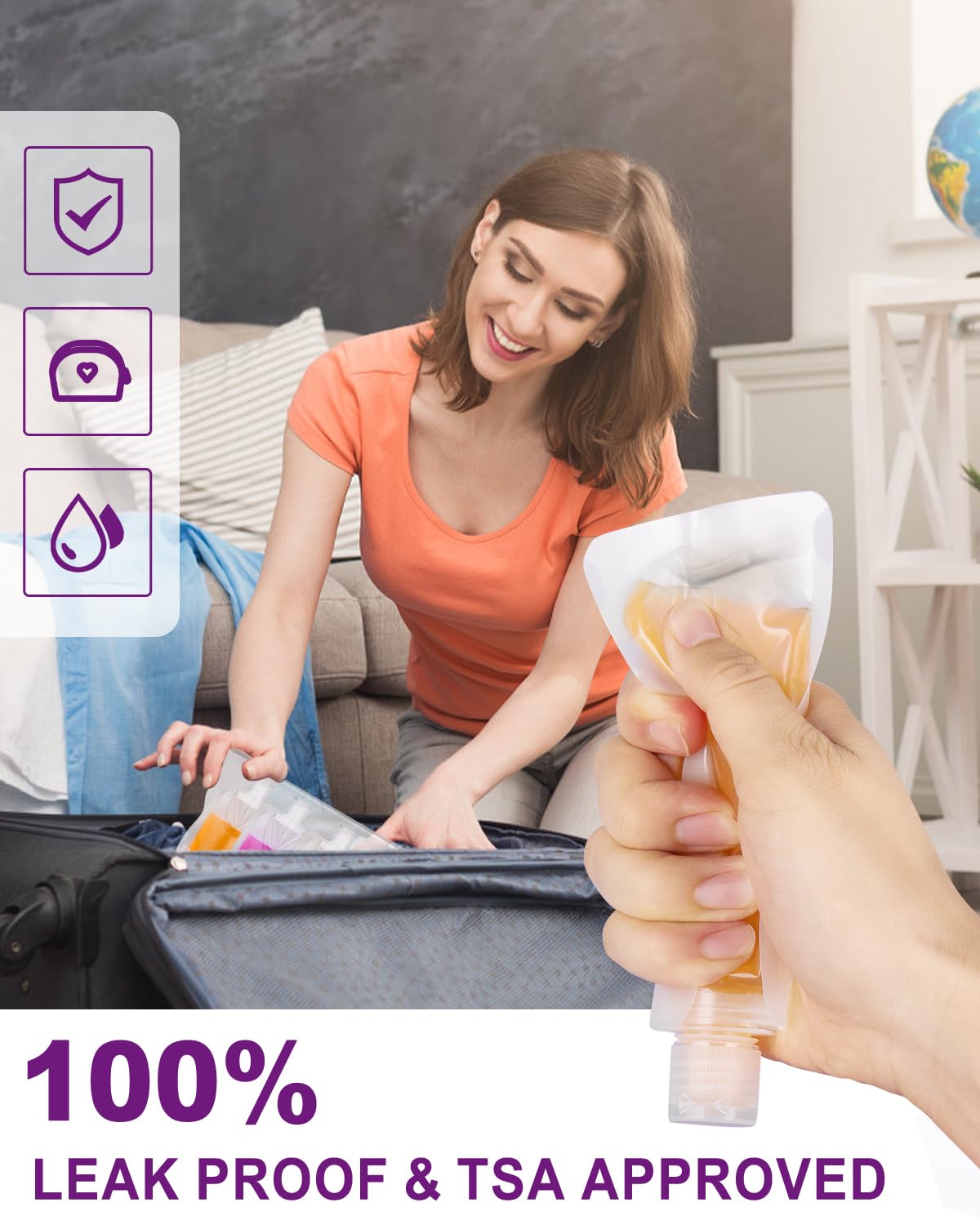 18-Piece Leakproof Travel Toiletry Pouches Set - Refillable Stand-Up Cosmetic Containers for Shampoo, Lotion (30/50/100ml) | Perfect for Air Travel, Gym & Weekend Getaways