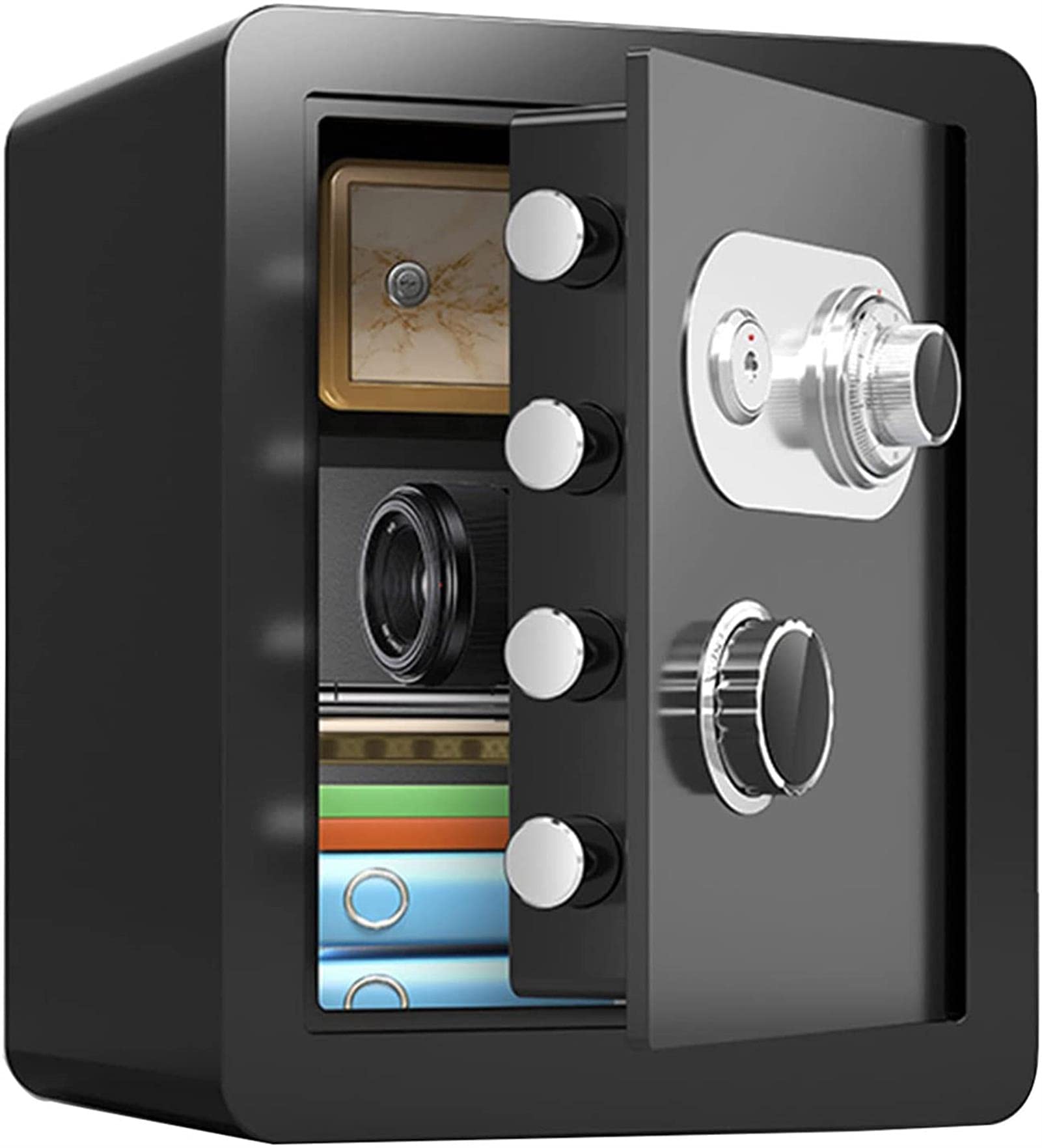 Fireproof & Waterproof Steel Home Security Safe Box - Document & Cash Safe with Mechanical Lock - Golden & Black Options for Home, Office & Travel Use