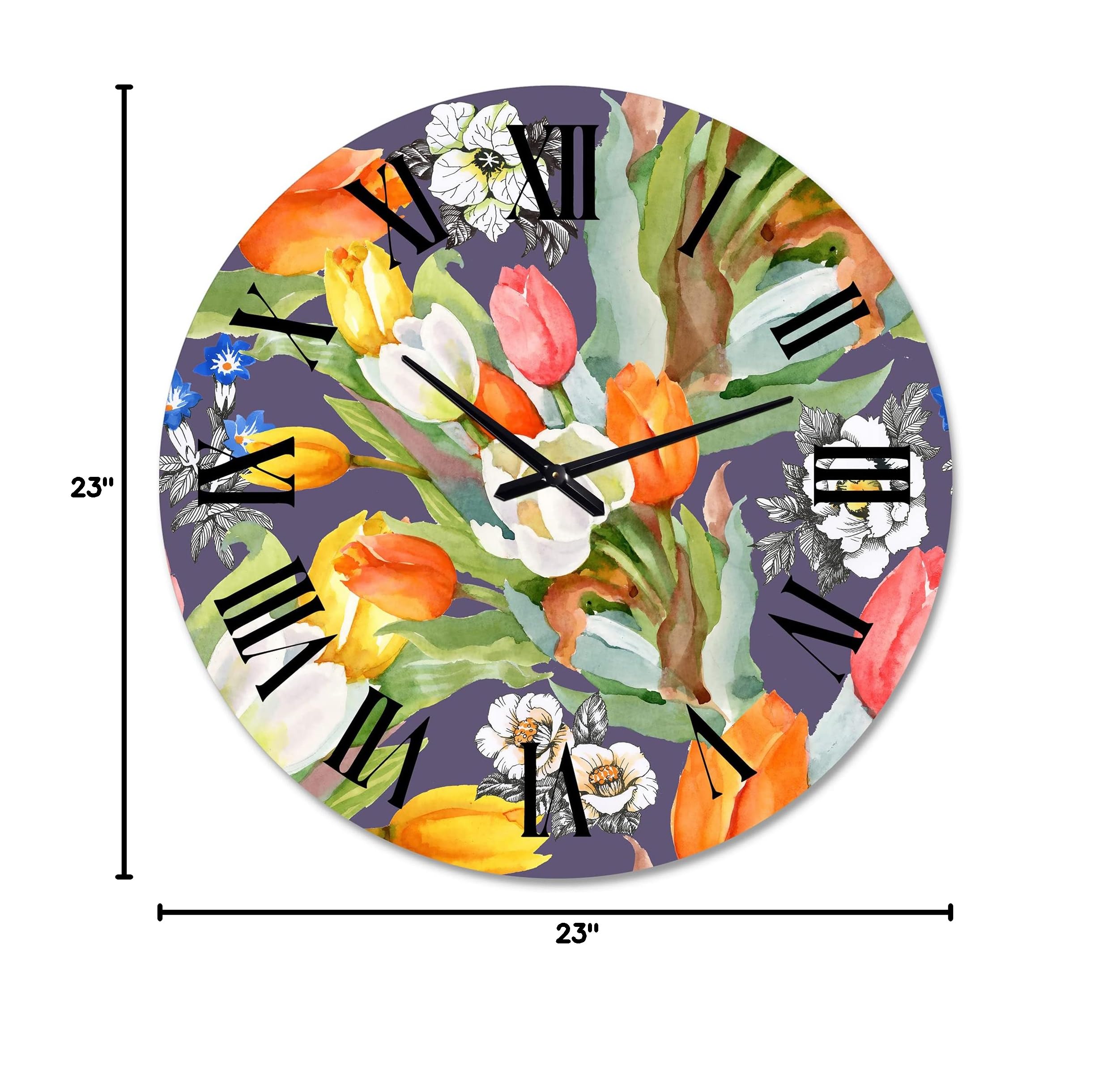Blooming White and Orange Tulips Wall Clock - Large Floral Botanical Decor for Living Room, Bedroom & Office | Silent Non-Ticking Home Décor