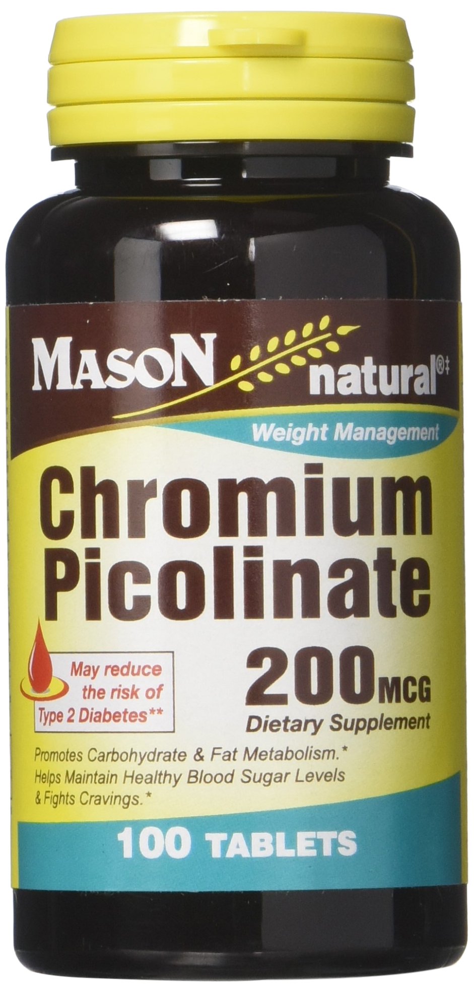 Mason Vitamins Chromium Picolinate 500mcg Supplement Tablets - 60 Count for Blood Sugar Support & Weight Management | Dietary Supplement for Men & Women