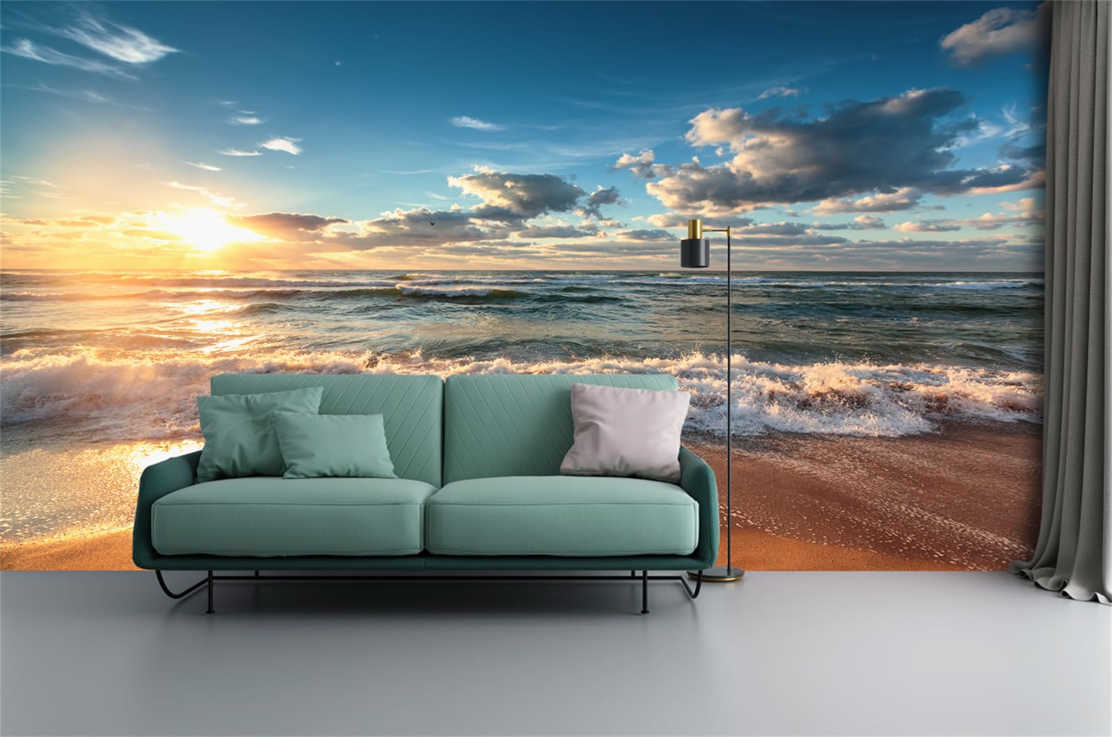 FLFK 3D Sunset Gold Beach Peel and Stick Wallpaper - Self-Adhesive Removable Large Wall Mural (78.7x59 inches) for Living Room, Bedroom & Home Decor - Perfect for Coastal Themed Interiors and Vacation Vibes