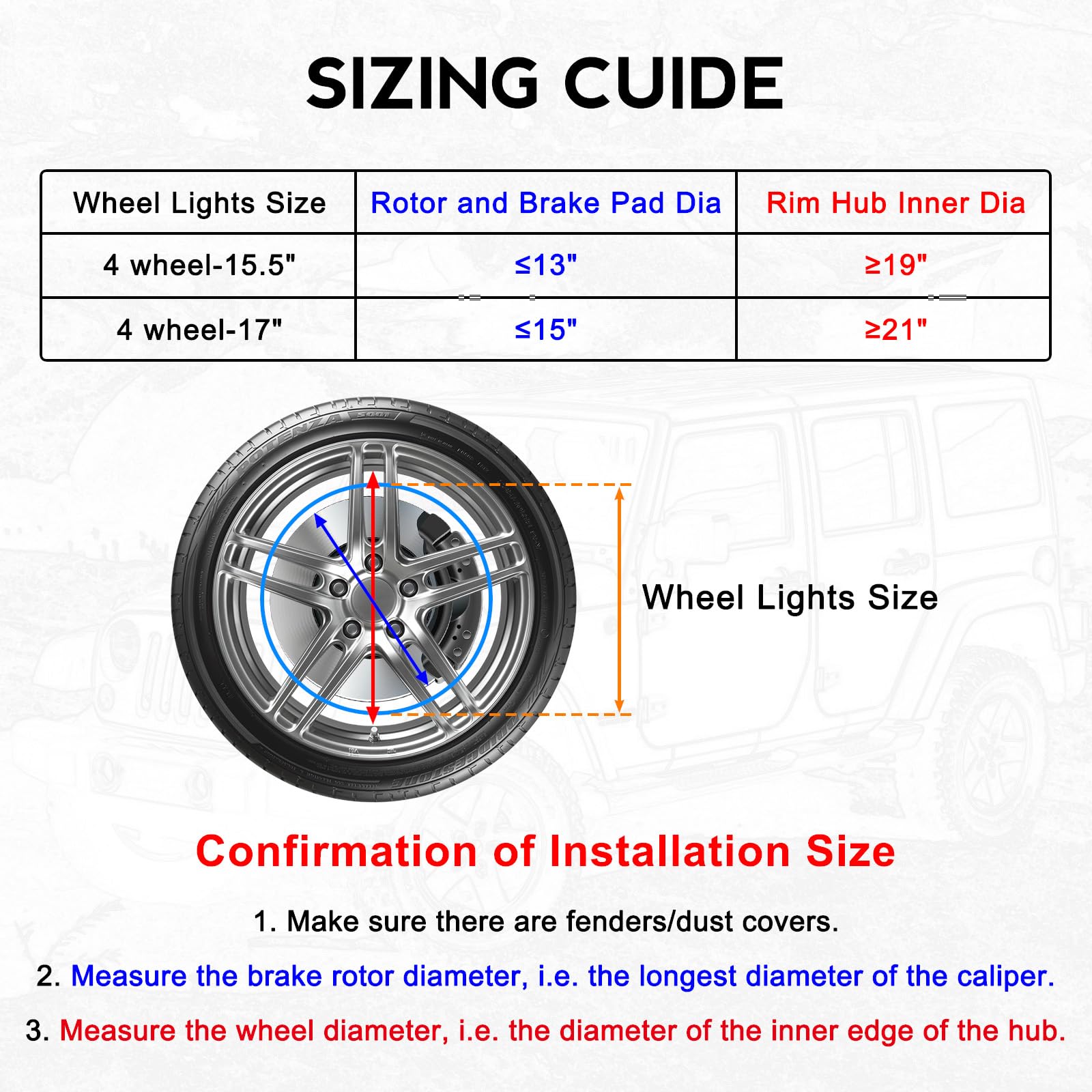 15.5 Inch Cool White LED Wheel Lights for Cars - 6500K Pure White, IP68 Waterproof, Rocker Switch Control, Double Row LED Beads (4 Pcs) - Perfect for Night Driving, Car Shows & Customization