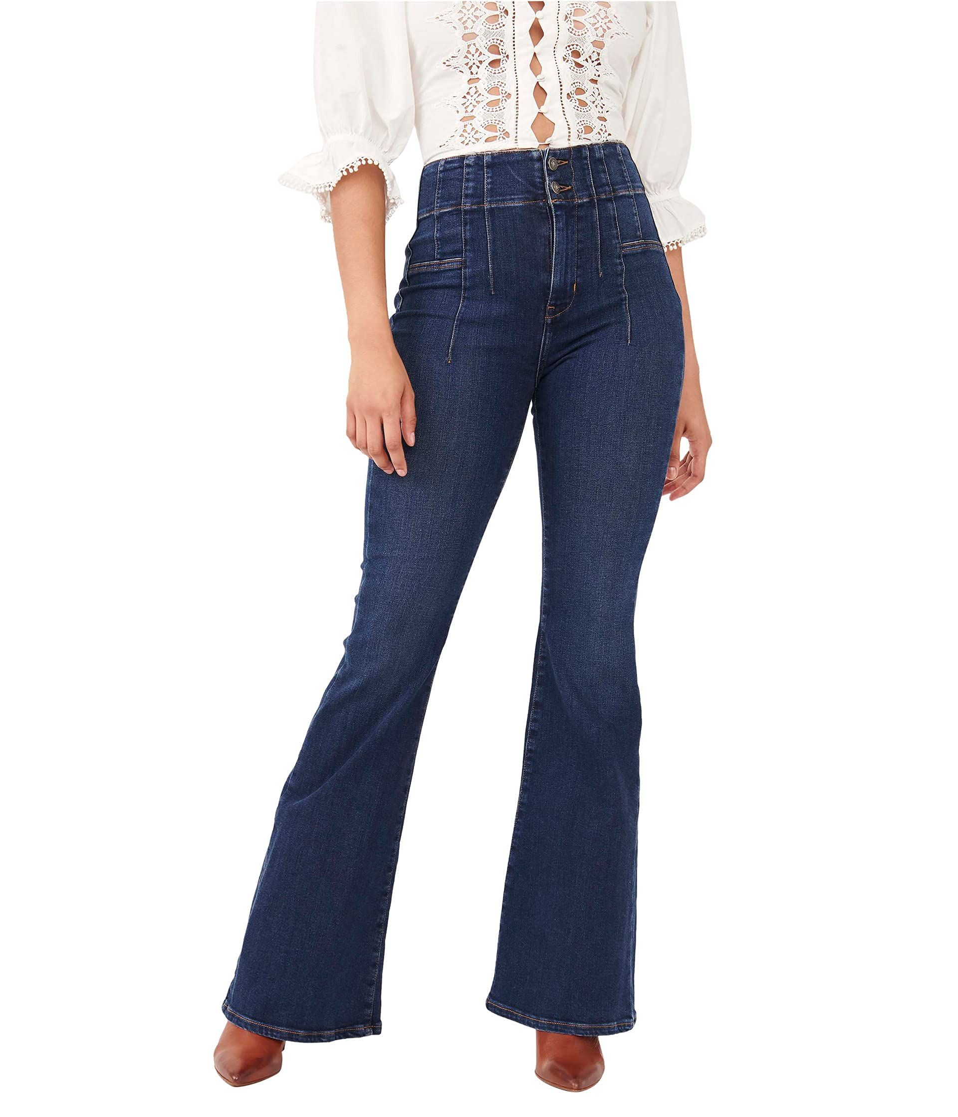 Free People Jayde Flare Jeans - High Waisted Stretch Denim Pants for Women | Perfect for Casual Wear, Date Night & Boho Outfits
