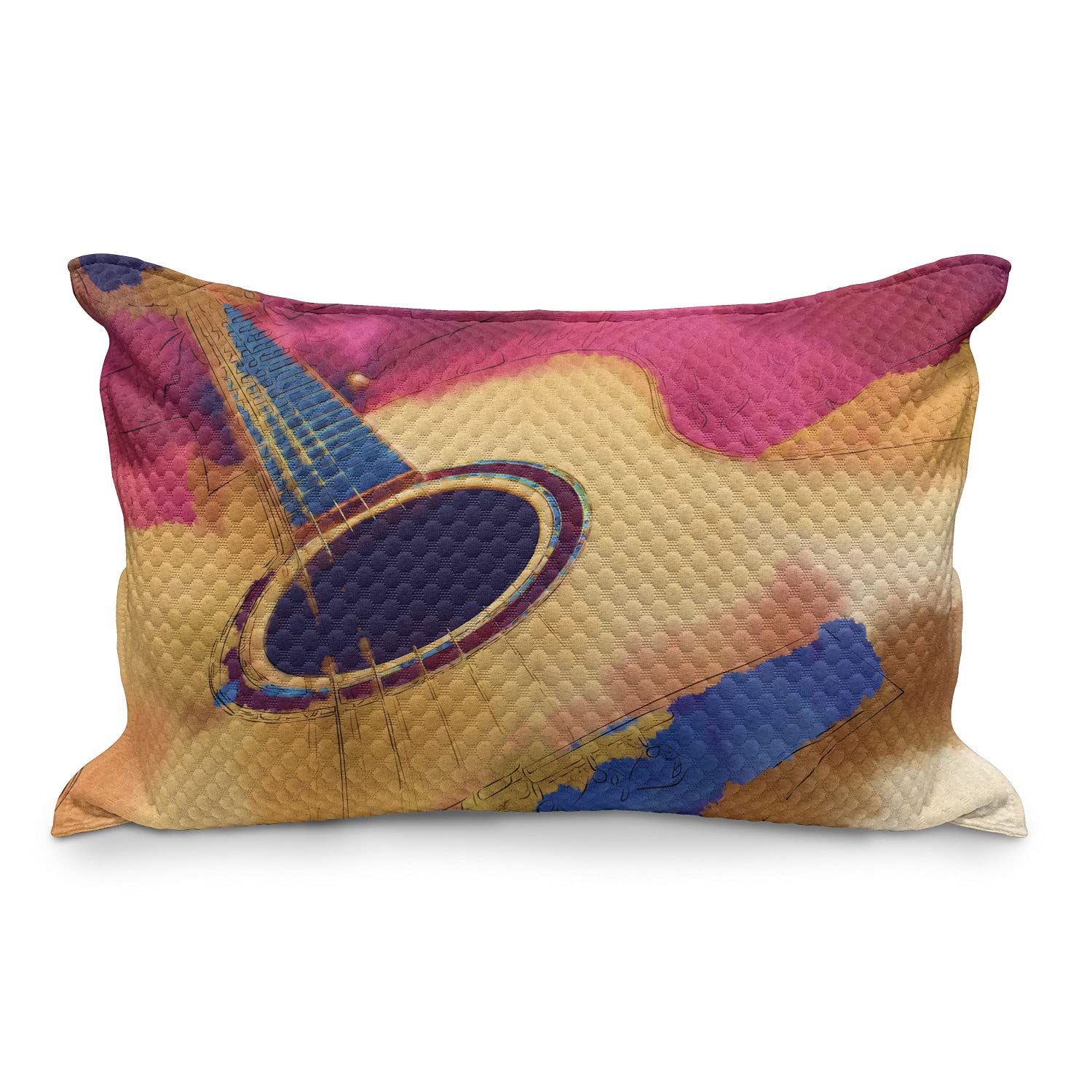 Ambesonne Guitar Quilted Pillow Cover - Abstract Strings Watercolor Design Vintage Style King Size Decorative Pillowcase 36