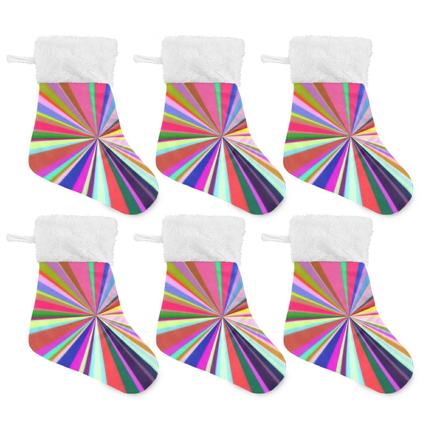 UNIKKY Abstract Starburst Lines Rays Christmas Mini Stockings 6 Pack - 7.87 Inch Holiday Stocking Decorations for Family, Fireplace & Tree (Red/Green/Gold)