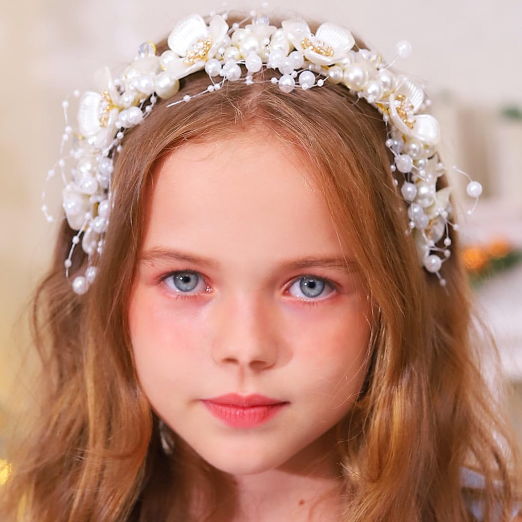CASDRE White Pearl Flower Headband - Rhinestone Bridal Hair Hoop for Women & Girls | Wedding, Prom, Party Hair Accessories