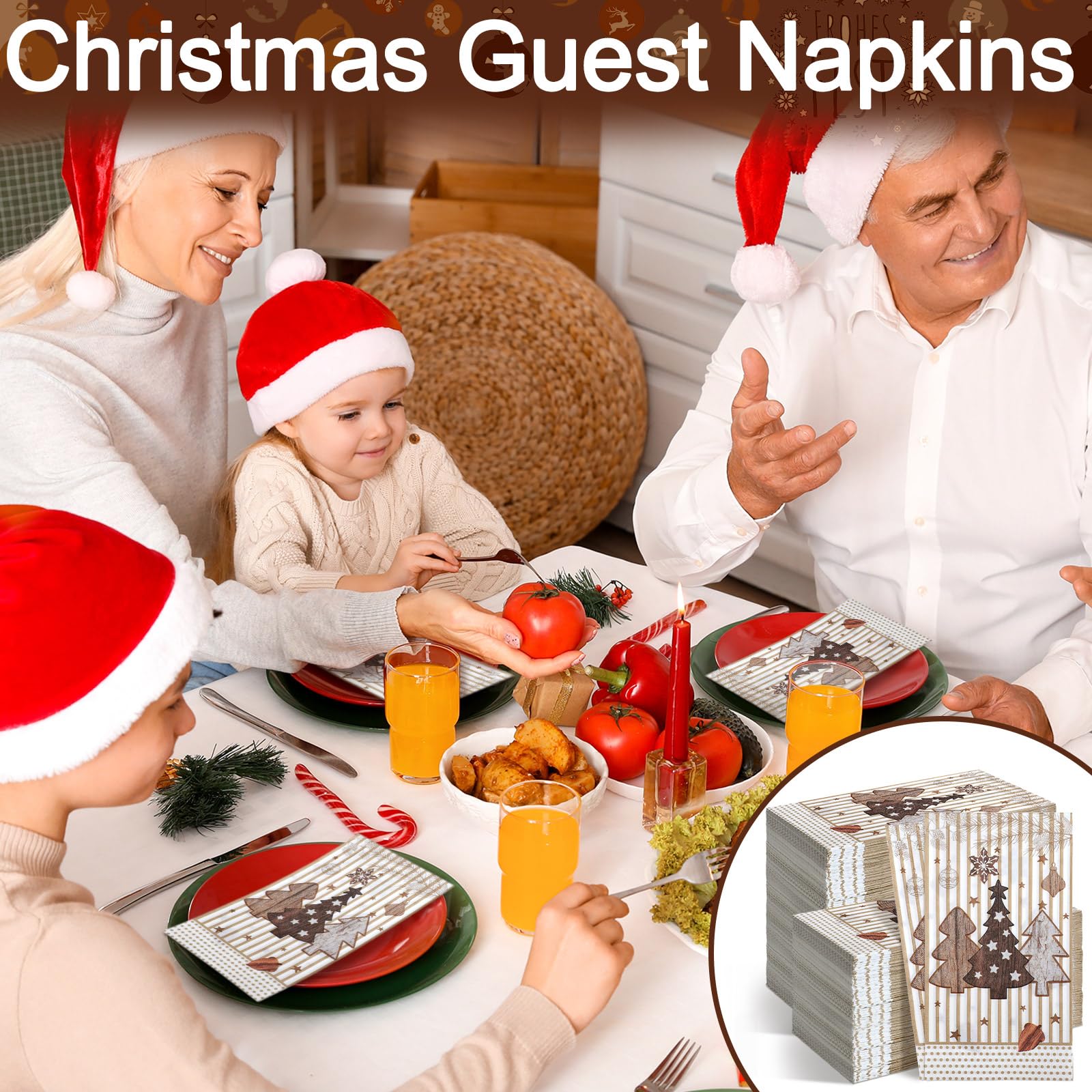 Jetec 200-Pack Christmas Disposable Paper Guest Towels - 2-Ply Holiday Napkins for Bathroom, Kitchen & Dining Table | Xmas Tree Decorations, Party & Hosting Essentials (Red/Green)