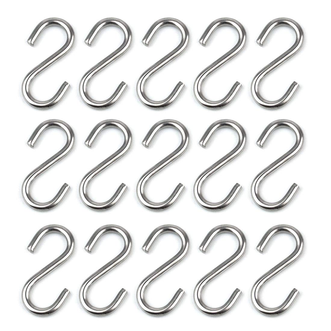 15 Pack Heavy Duty Stainless Steel S Hooks - 2.2 Inch Long, 1/5 Inch Thick Rust-Resistant Metal Hooks for Kitchen, Garage, Garden & Home Organization