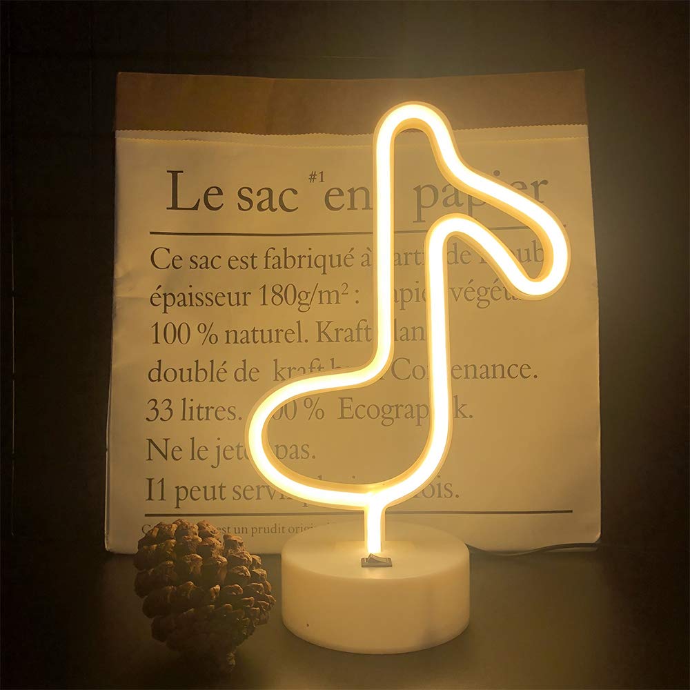 LED Music Note Neon Lights - Battery Operated Wall & Table Decor Night Light for Christmas, Wedding, Birthday Party, Kids Room & Living Room - Creative Lighting for Home, Bar, Cafe and Bedroom Decorations
