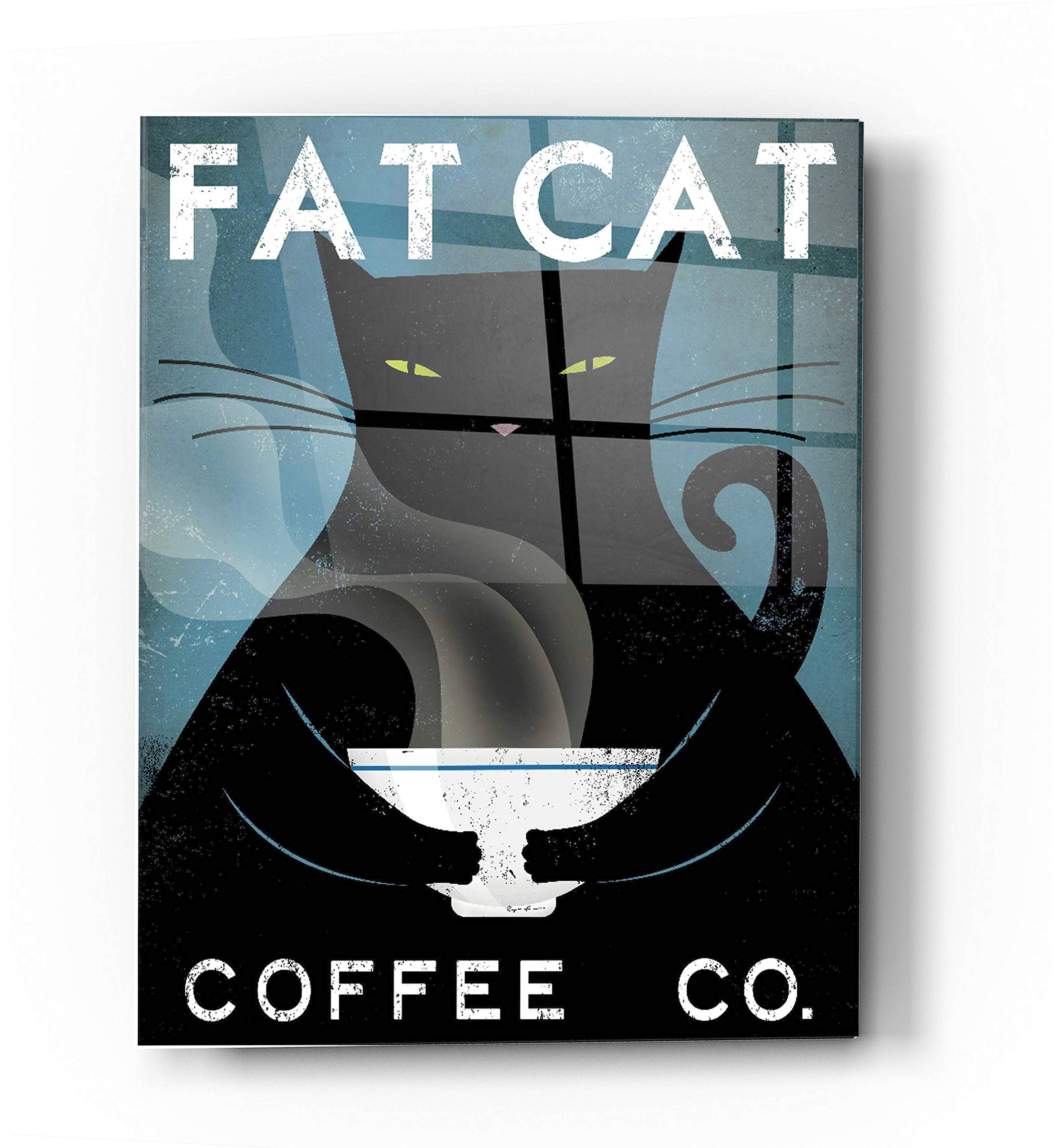 Epic 'Cat Coffee No City' Acrylic Glass Wall Art by Ryan Fowler - 24x36 Inches Modern Home Decor for Living Room, Bedroom & Office
