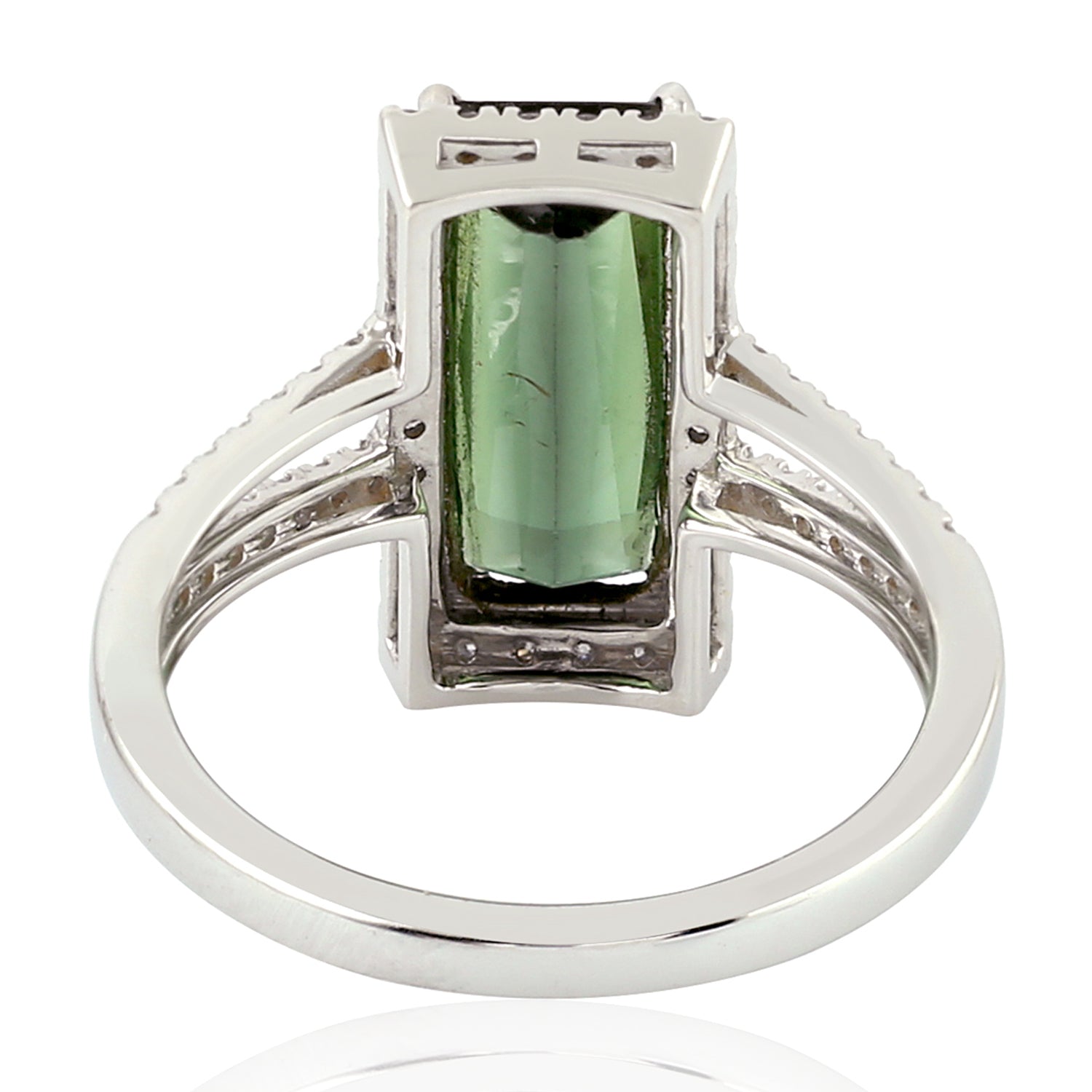 18K White Gold Baguette Cut Tourmaline & Diamond Cocktail Ring for Women | Elegant Statement Jewelry for Parties, Weddings & Special Occasions