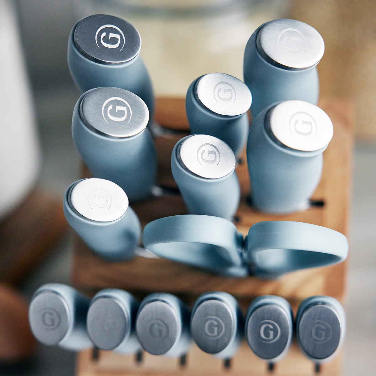 Premium 16-Piece Titanium Knife Set with Block - Blue Haze | Professional Kitchen Cutlery for Cooking, Slicing & Food Prep | Ideal for Home Chefs & Culinary Enthusiasts