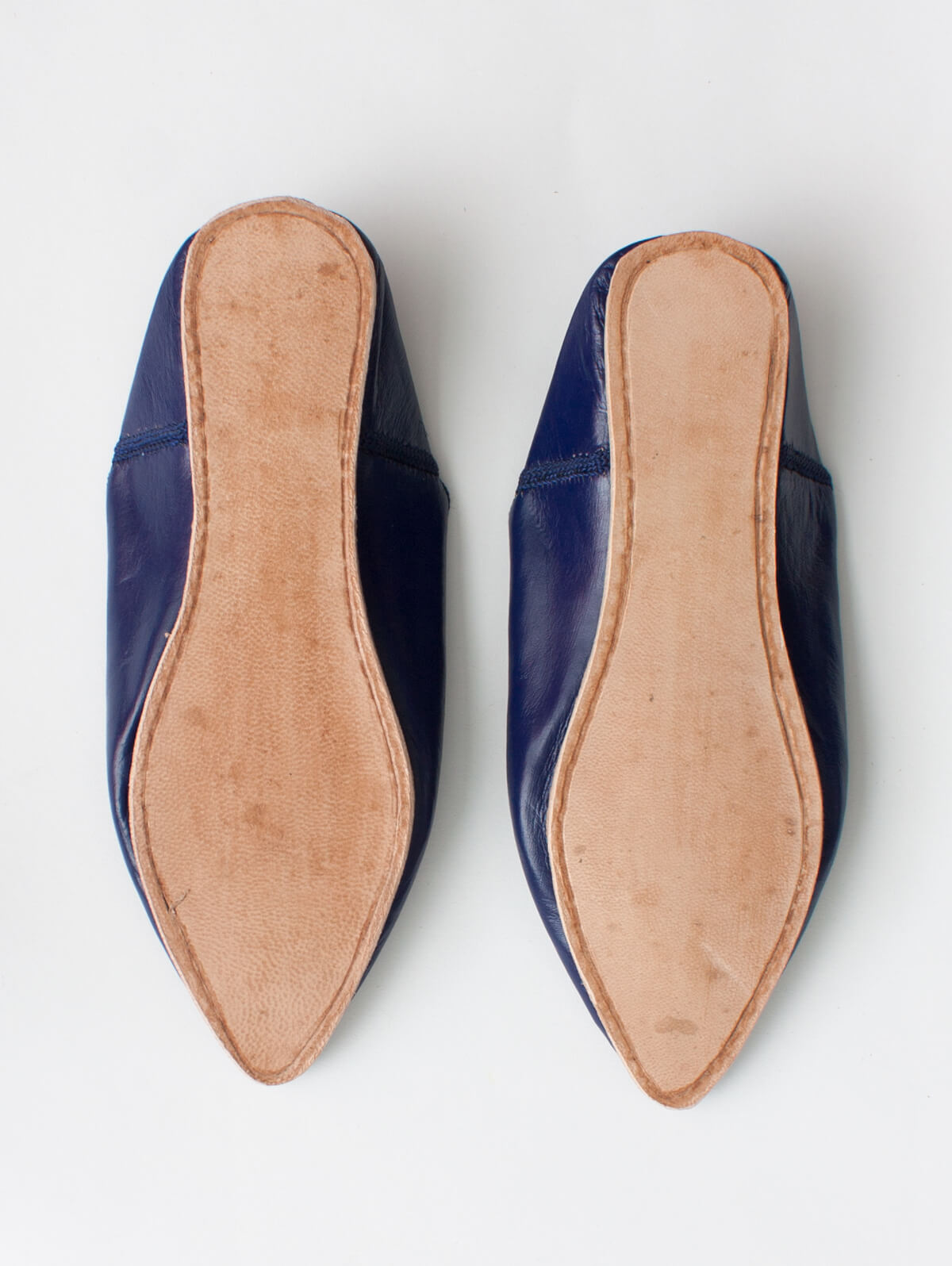 Authentic Moroccan Plain Pointed Babouche Slippers - Cobalt Blue | Comfortable Leather House Shoes for Men & Women | Perfect for Home, Lounge & Cultural Fashion