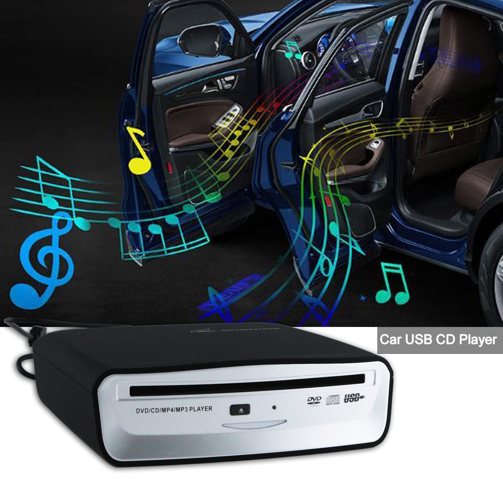 Portable USB External Car CD Player - Universal Plug & Play for Android Navigation, TV, MacBook Pro, Laptops & Desktops | Perfect for Road Trips, Commuting & In-Car Entertainment