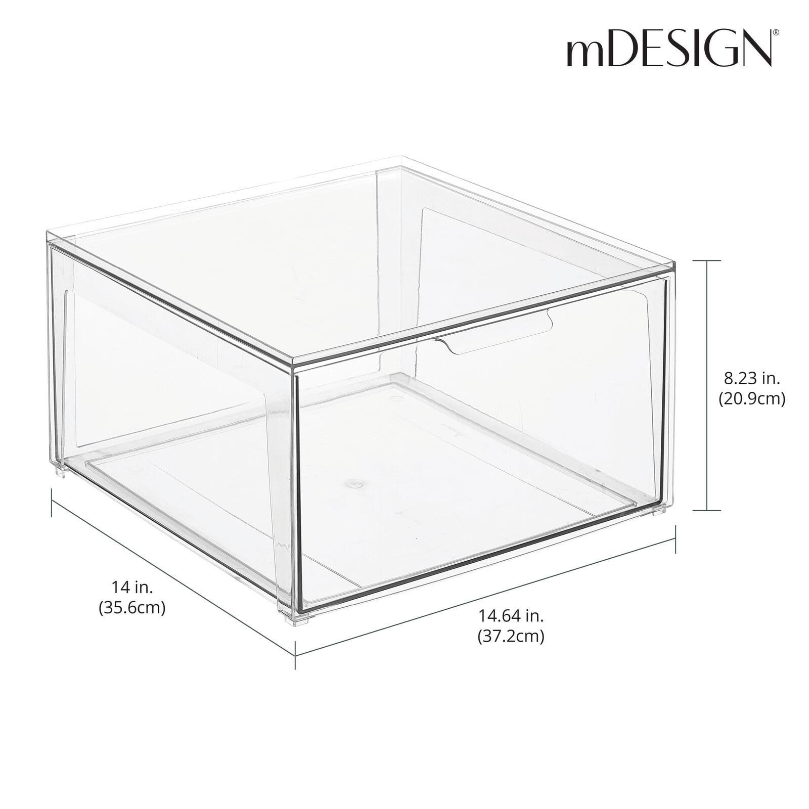 mDesign Plastic Stackable Closet Storage Organizer Bins with Front Pull Drawer - 4 Pack Clear - Lumiere Collection for Cabinet, Desk, Shelf, Cupboard & Dresser Organization | Perfect for Bedroom, Bathroom & Office Storage Solutions